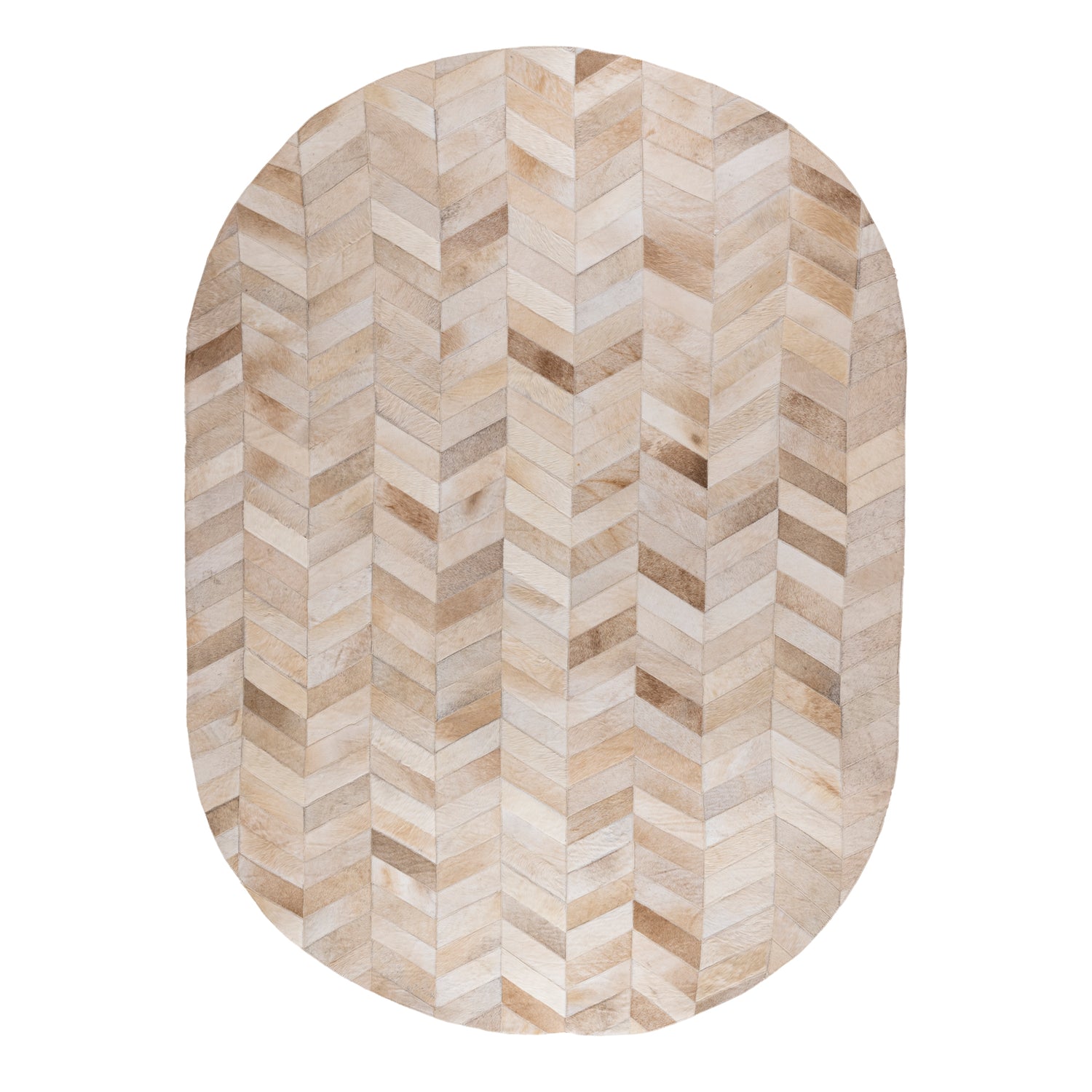 Joanne Beige Cowhair Patchwork Carpet Oval L