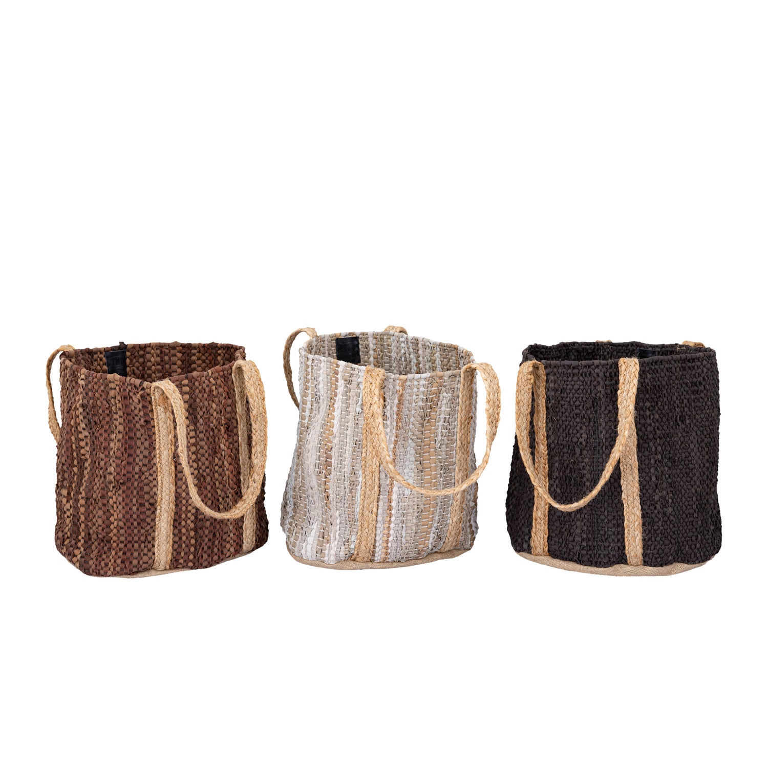 Cherree Dark Brown Jute Leather Round Basket