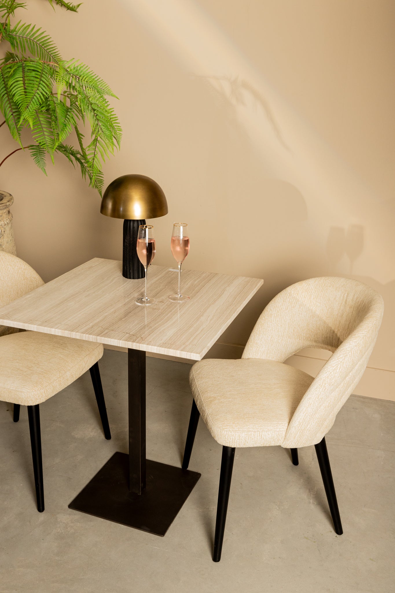 Plaza Bistrotable Square White Marble Taupe Base