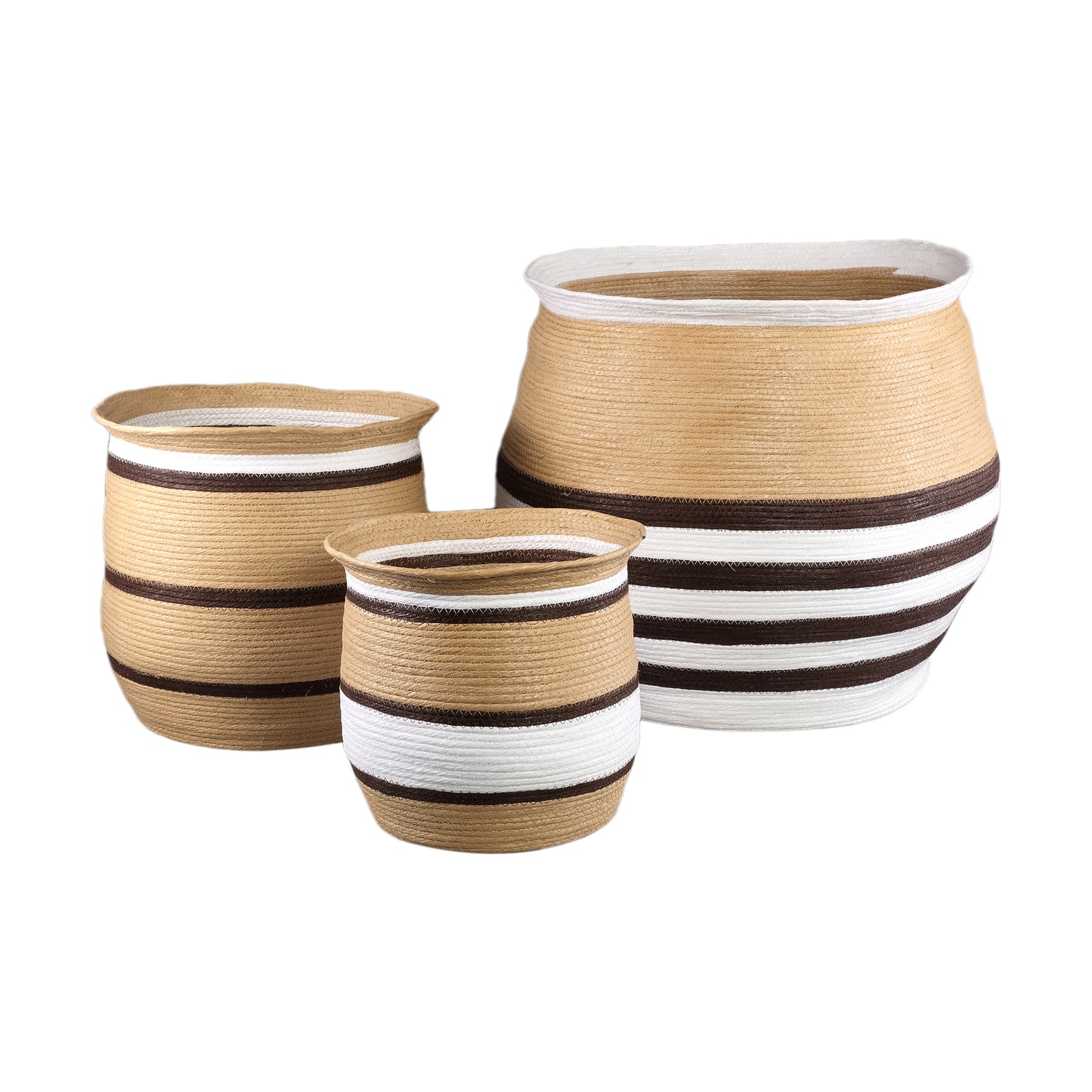 Melano Brown Paper Rope Round Basket W Lines SV3