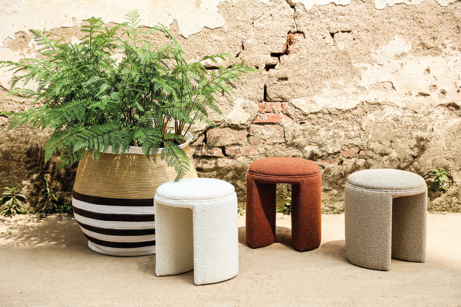 Melano Brown Paper Rope Round Basket W Lines SV3