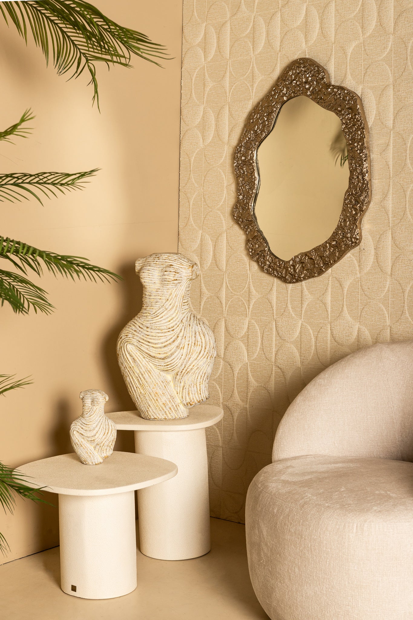 Sophi White Cement Women Shaped Statue Curved L