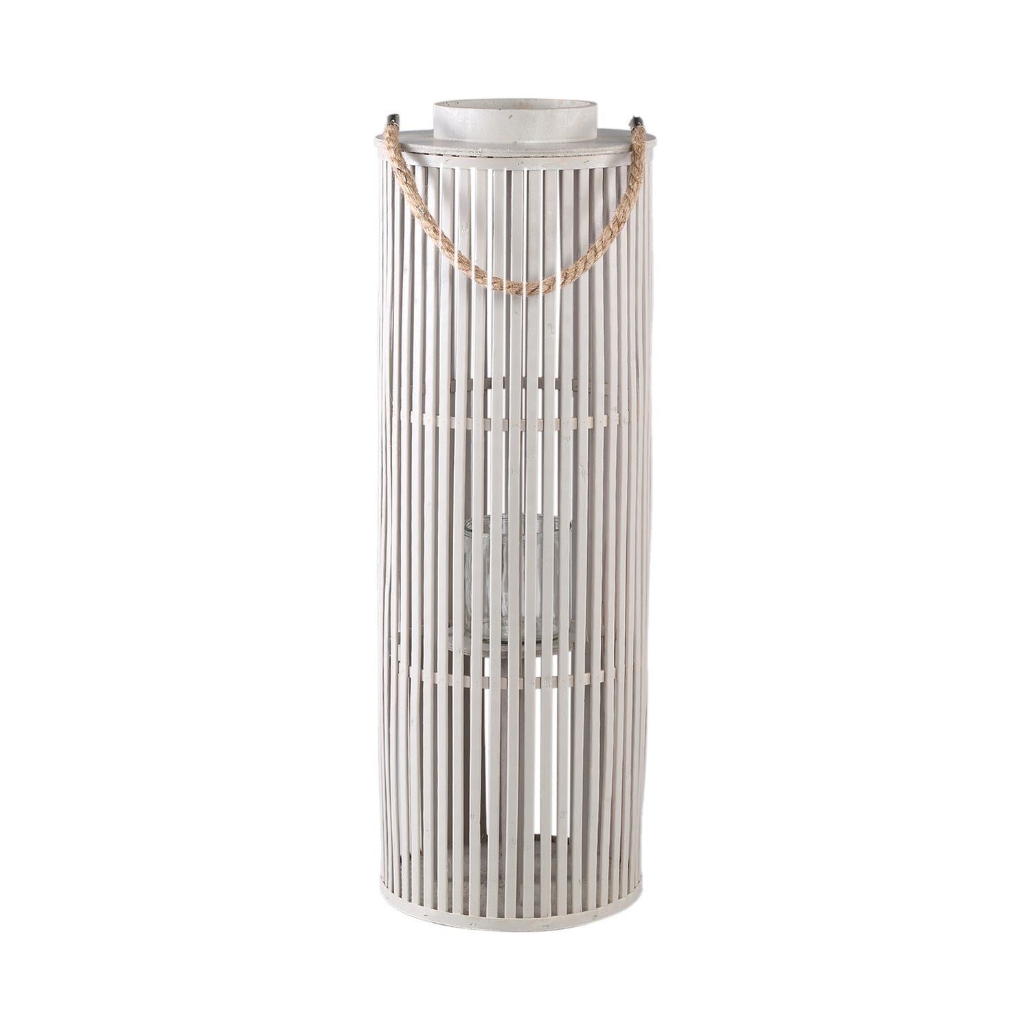 Zafria Cream Round Bamboo Lantern With Glass L