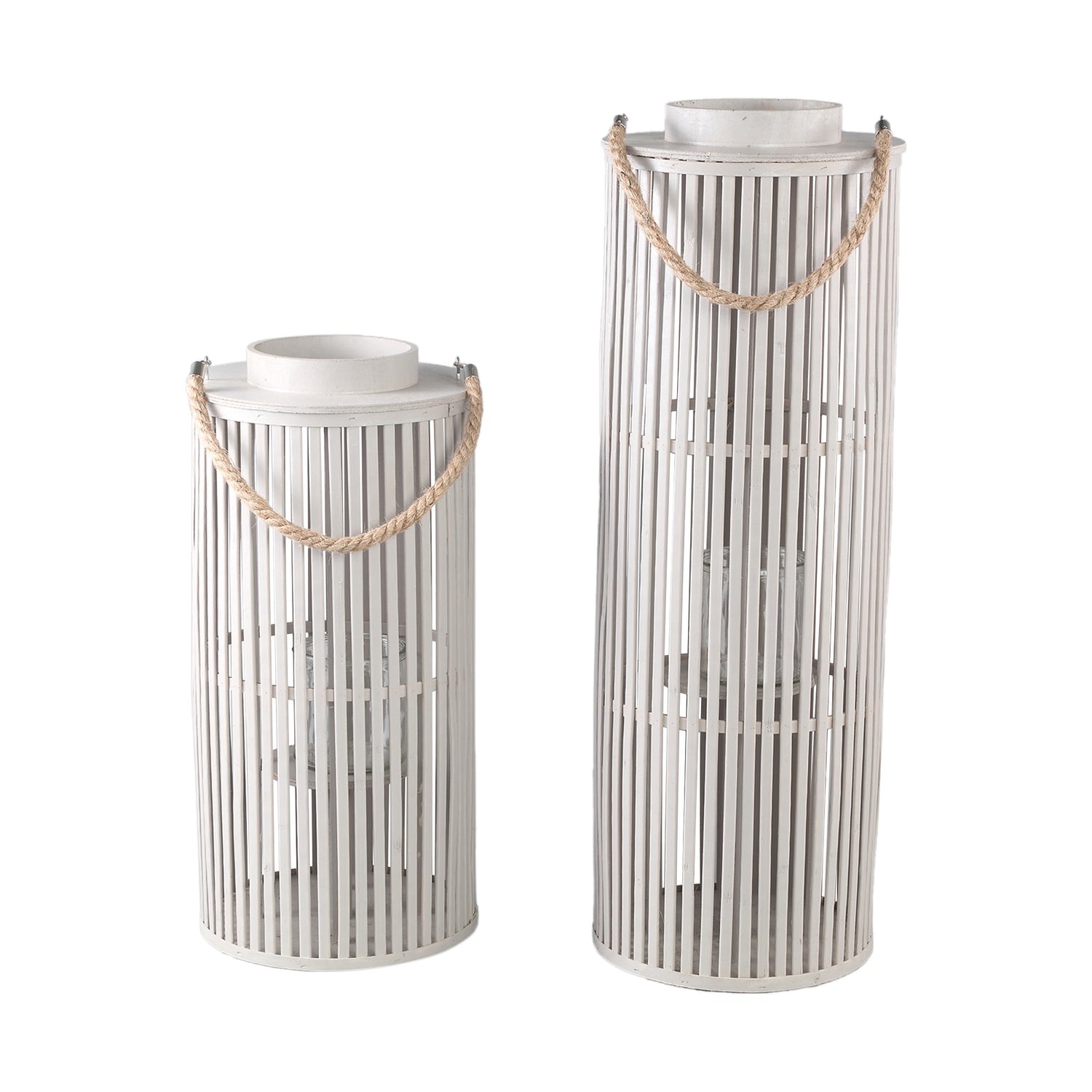 Zafria Cream Round Bamboo Lantern With Glass L