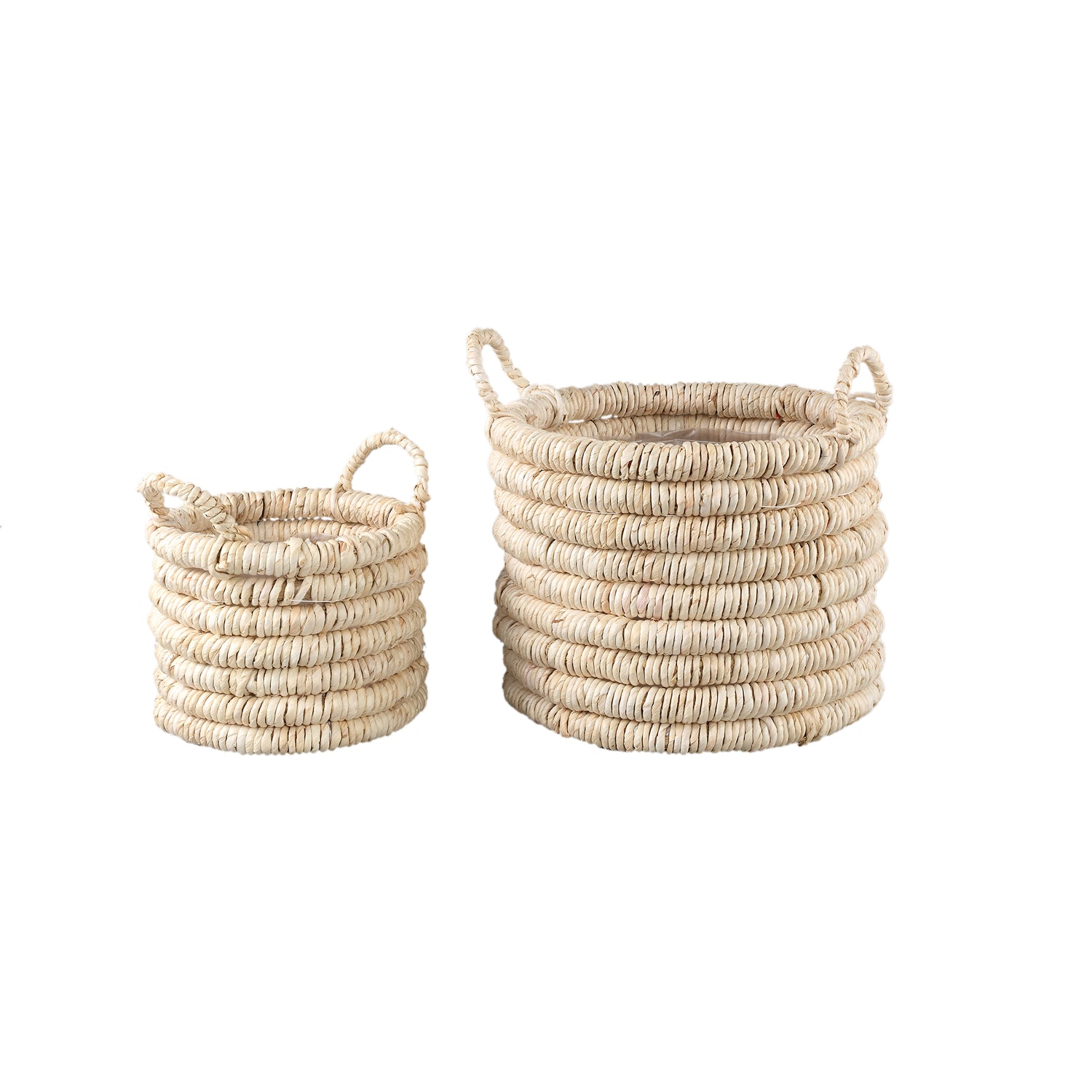 Aleece Natural Cornleaf Basket S/2 Ribbed Round