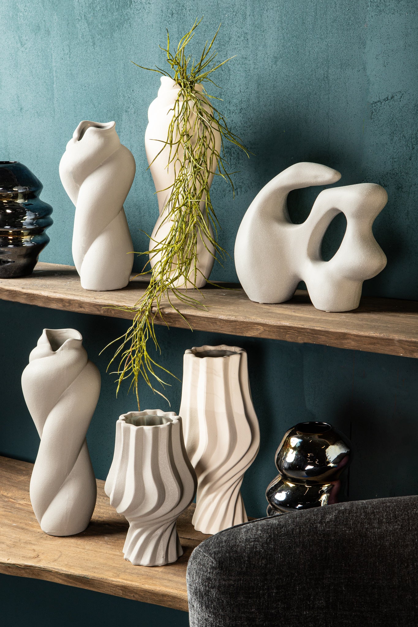 Clair Taupe Ceramic Matt Glazed Swirl Pot On FootS