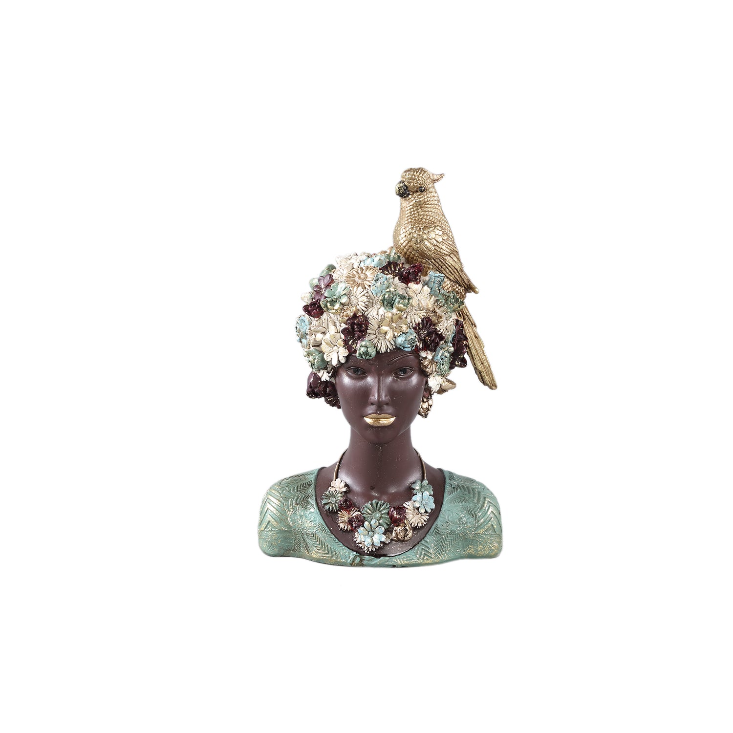 Kaliesa Green Poly Lady Statue Bird And Flowers