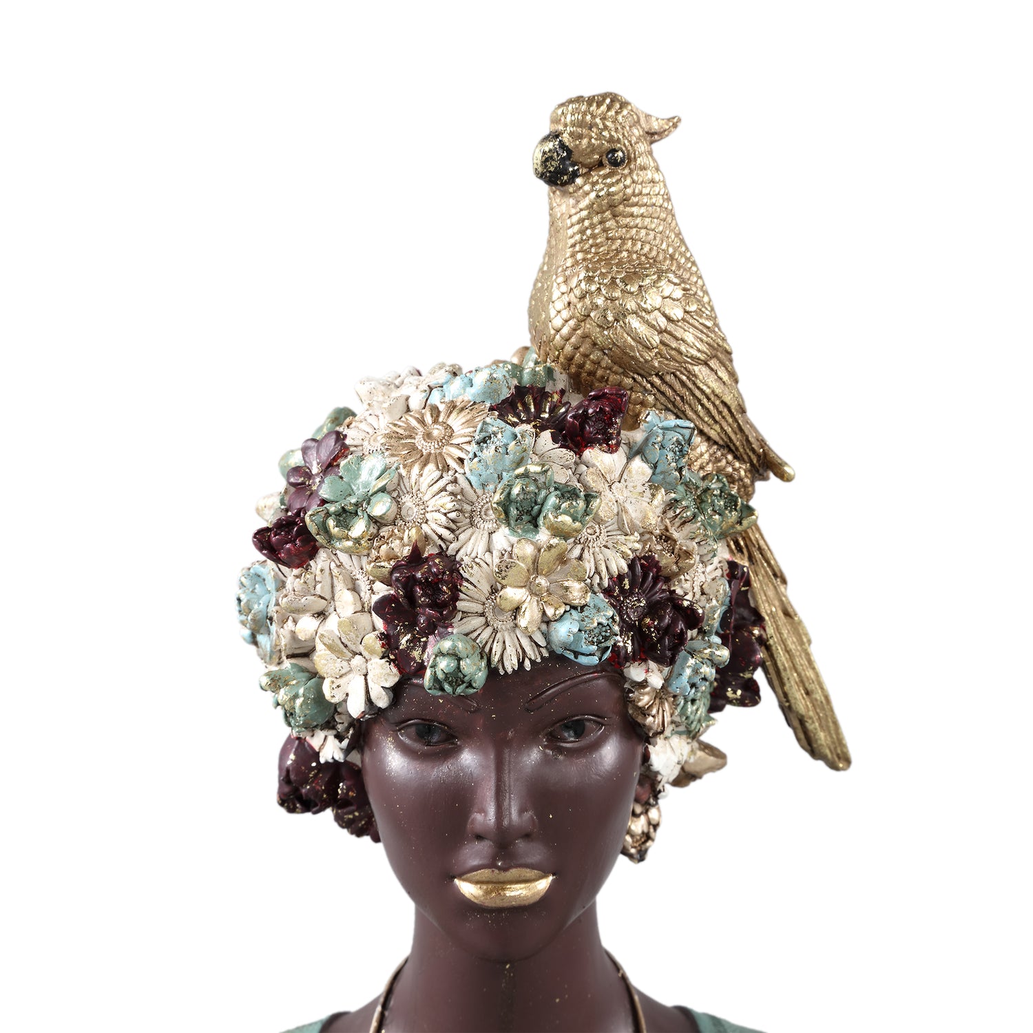 Kaliesa Green Poly Lady Statue Bird And Flowers