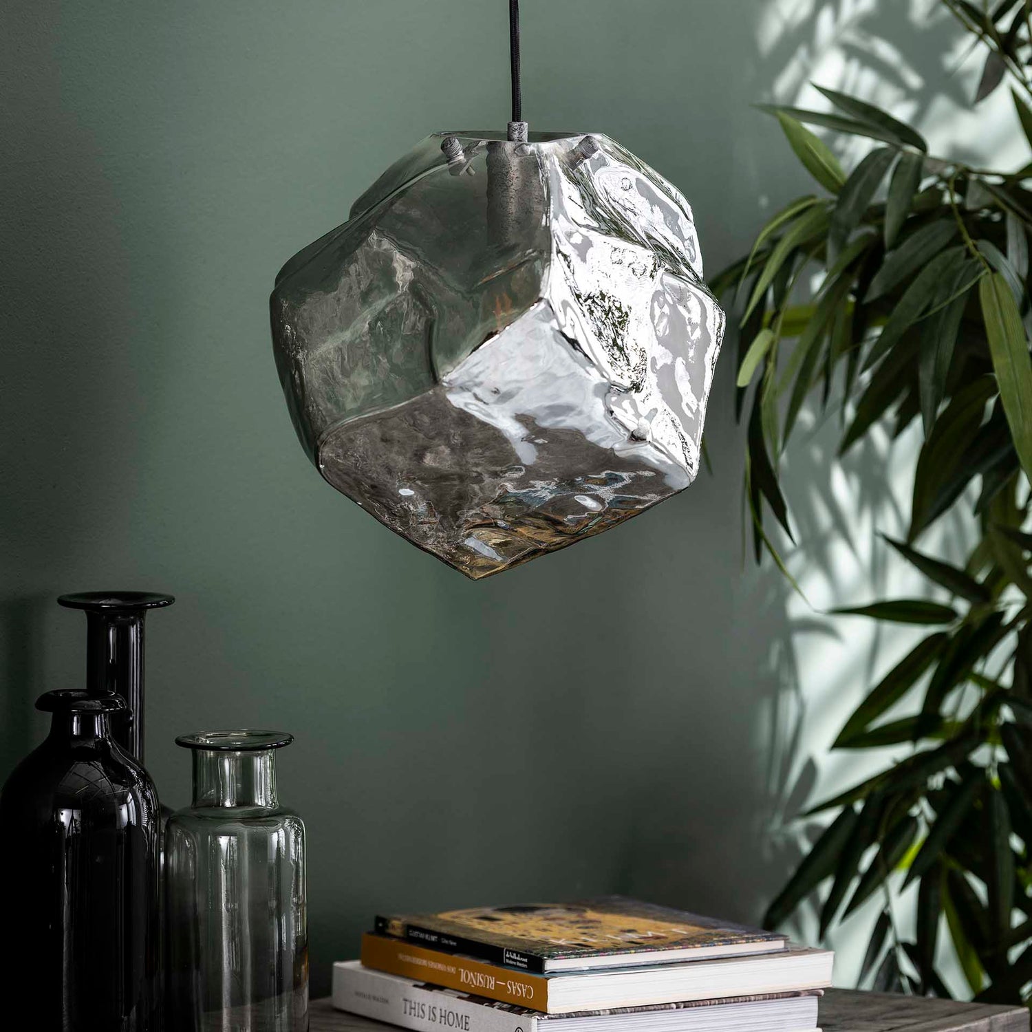 Hanglamp met 1 lamp rock chromed - 28x28x150 cm - Chromed - Glas