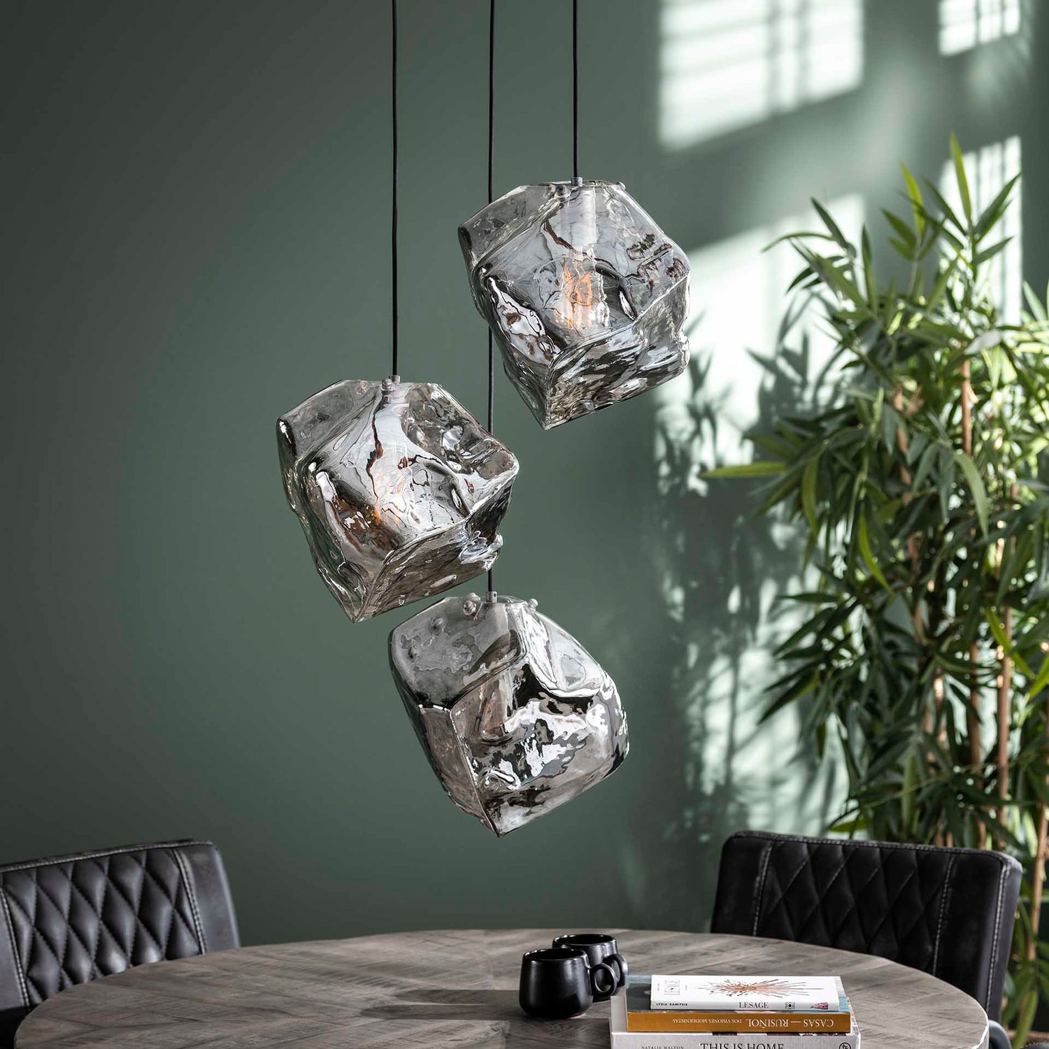 Hanglamp met 3 Lampen Rock Chromed Getrapt - 50x50x150 cm - Chromed - Glas