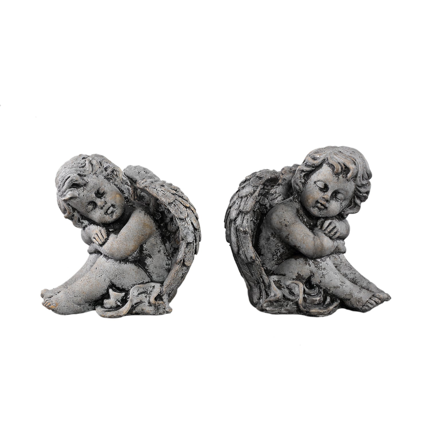 Chrisann Grey Cement Sitting Angel Statue Set Of 2