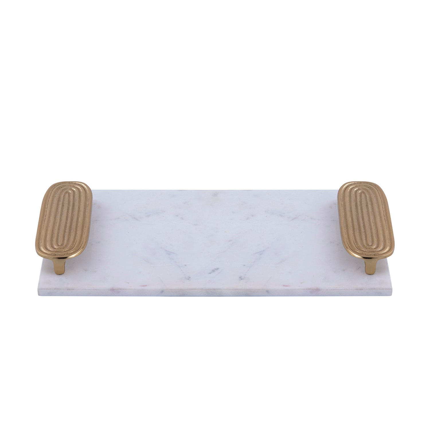 Dez White Marble Rectangle Tray Golden Handles L