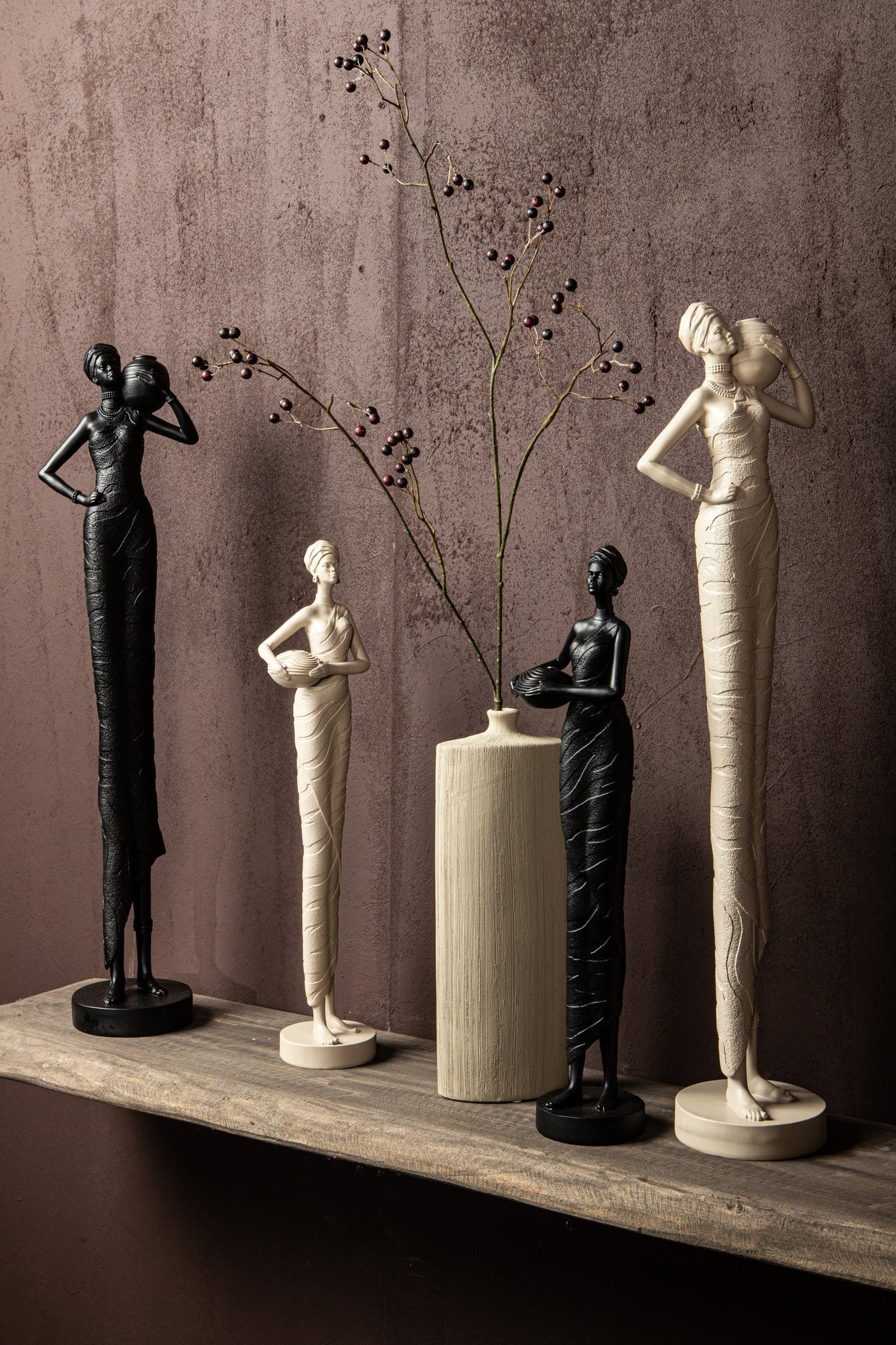 Rafah Black Poly Woman Statue Holding Pot Low