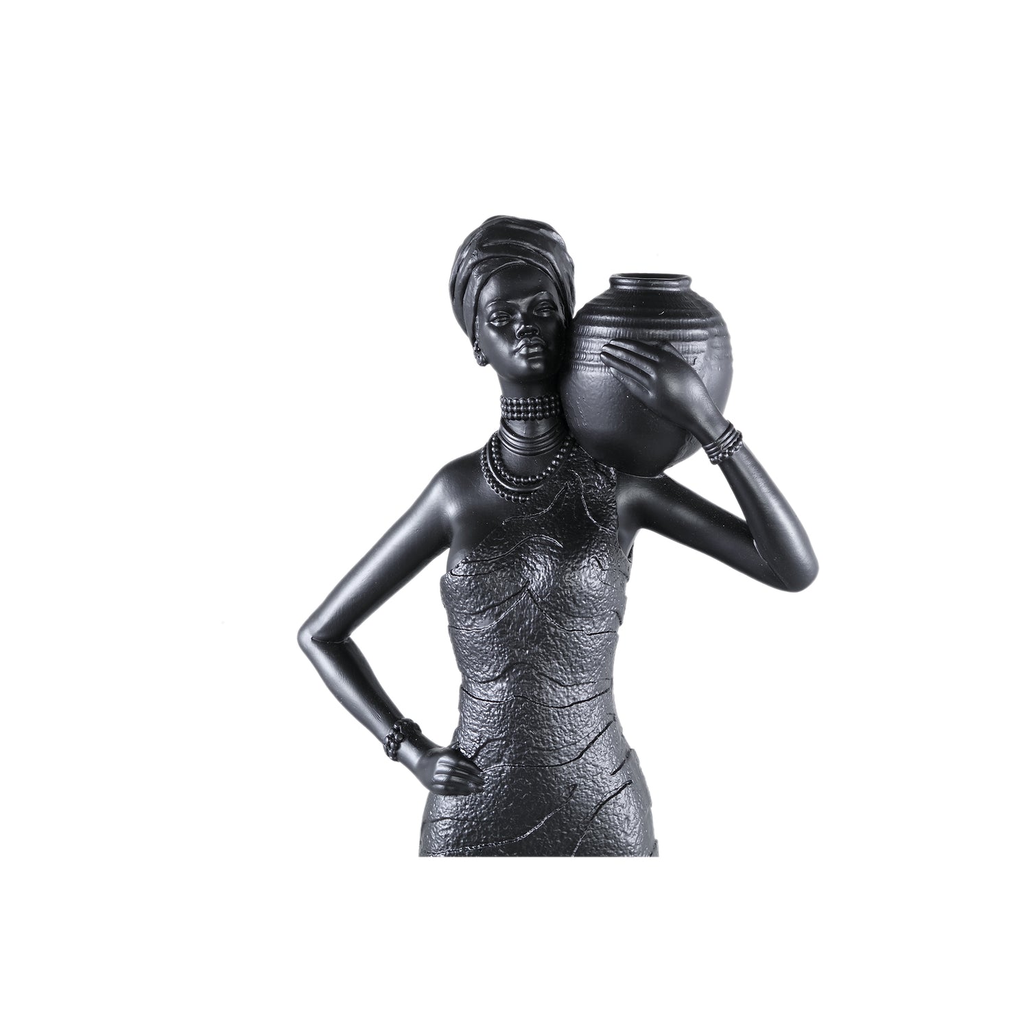 Rafah Black Poly Woman Statue Holding Pot Shoulder
