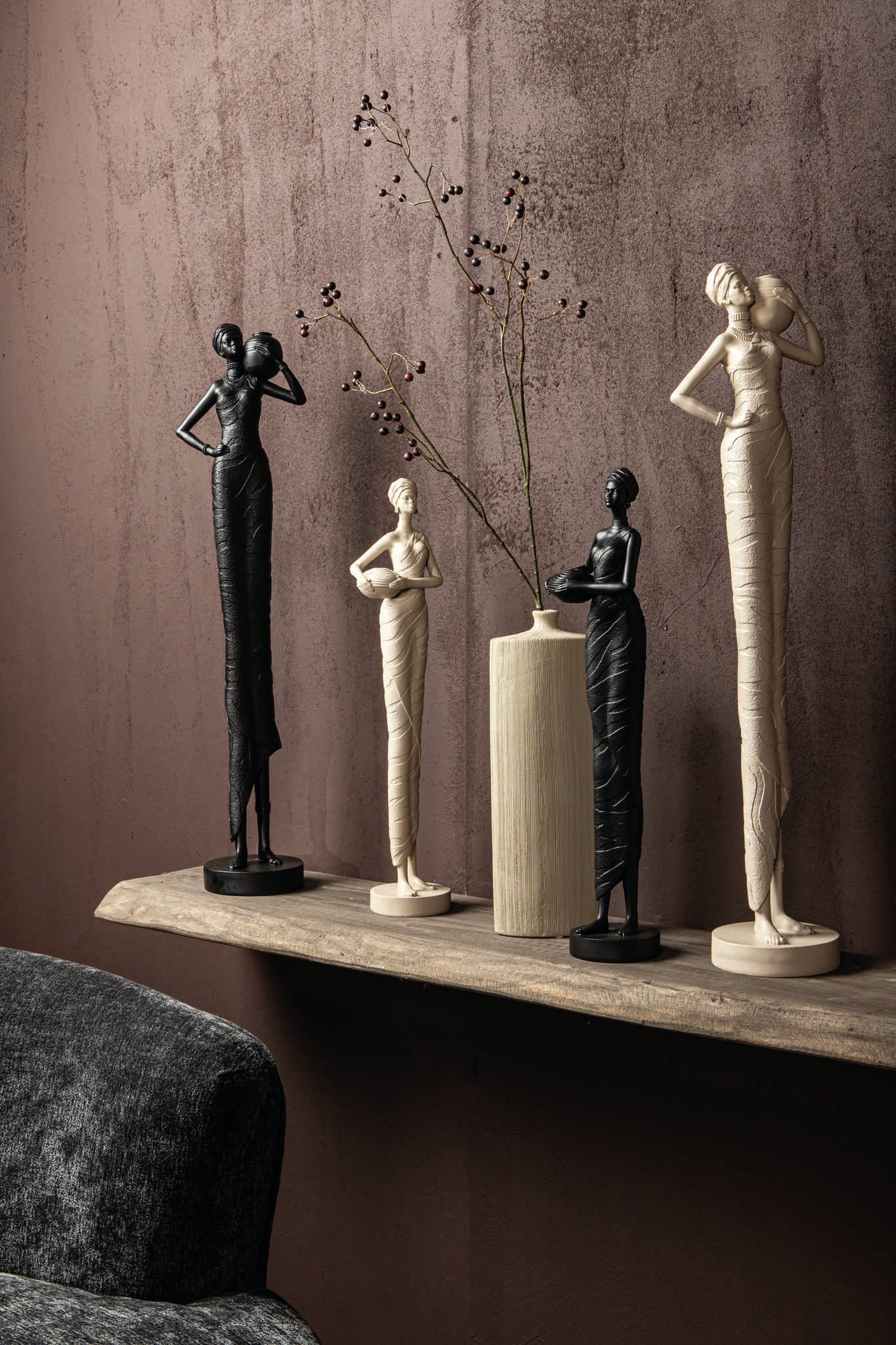 Rafah Clay Poly Woman Statue Holding Pot Low