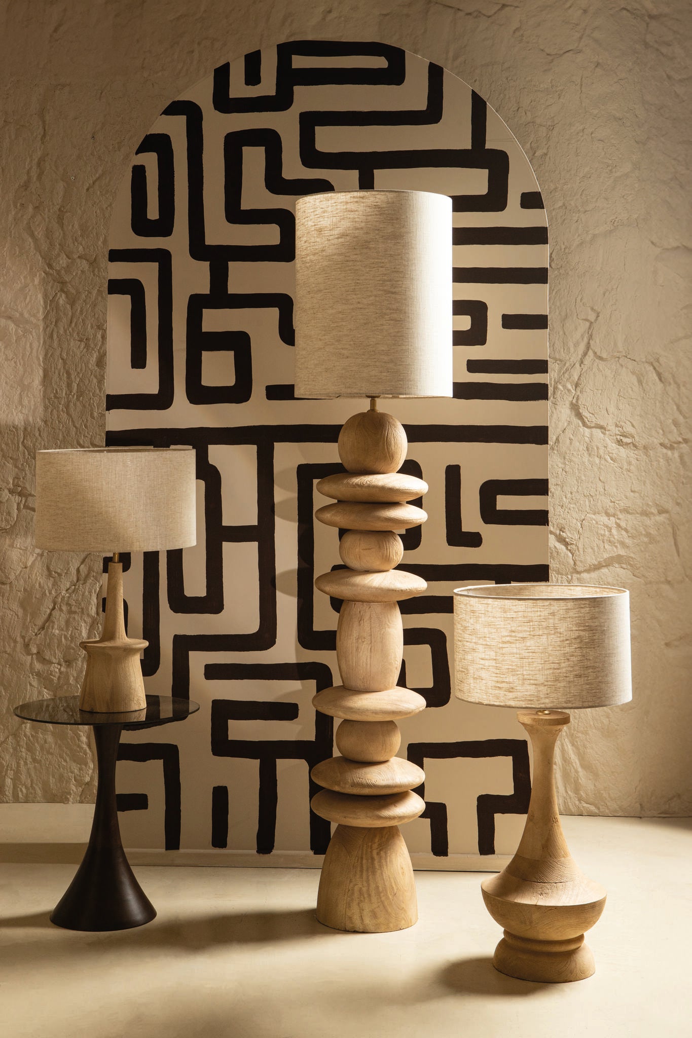 Ahid Natural Mango Wood Classic Table Lamp Round