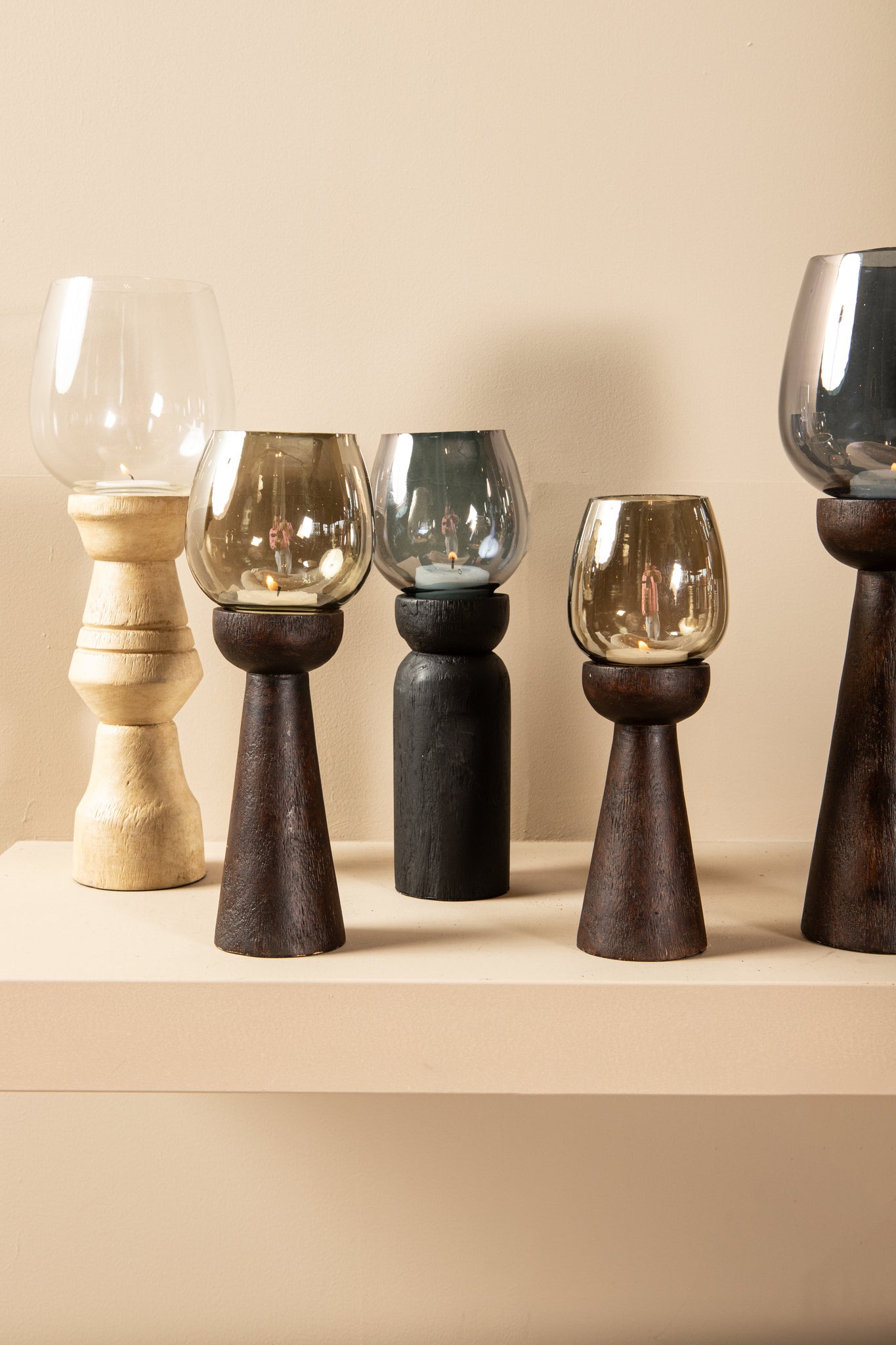 Qez Brown Mango Wood Stormlight Luster Glass S