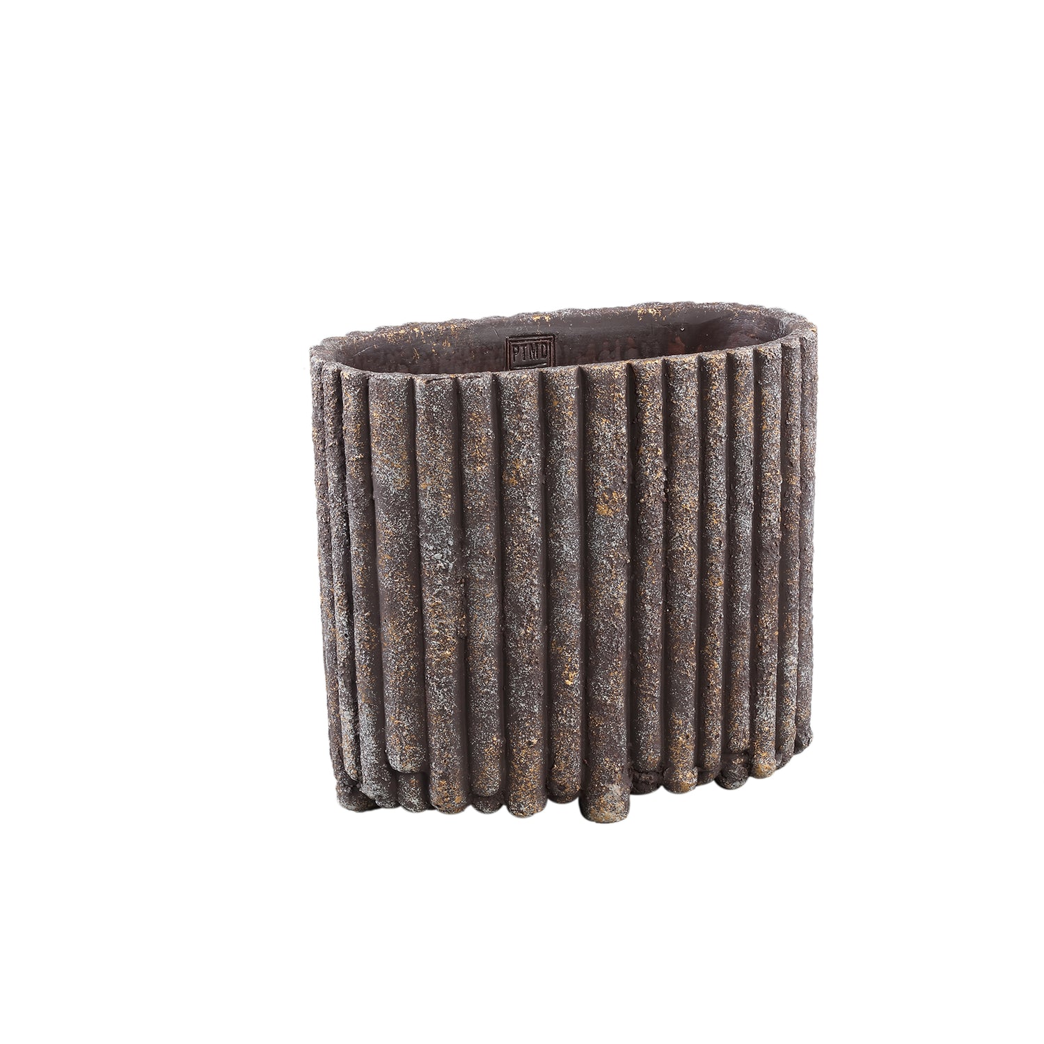 Morganne Brown Oval Cement Pot Ribbed Lines M