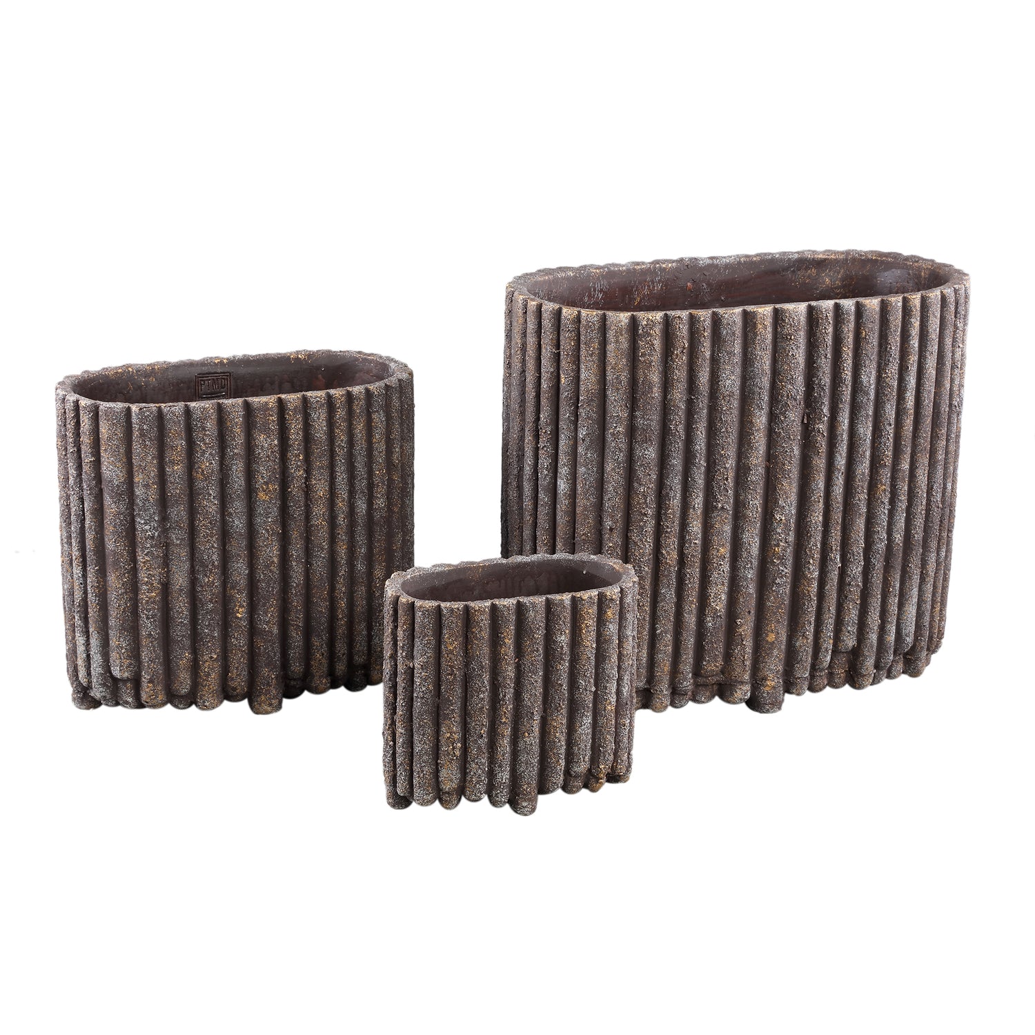 Morganne Brown Oval Cement Pot Ribbed Lines M