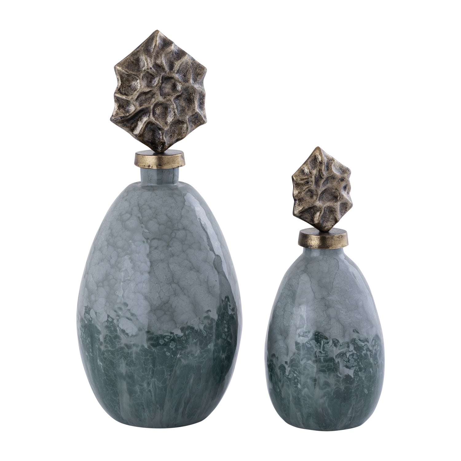 Cherisee Green Glass Statue Brass Lid High