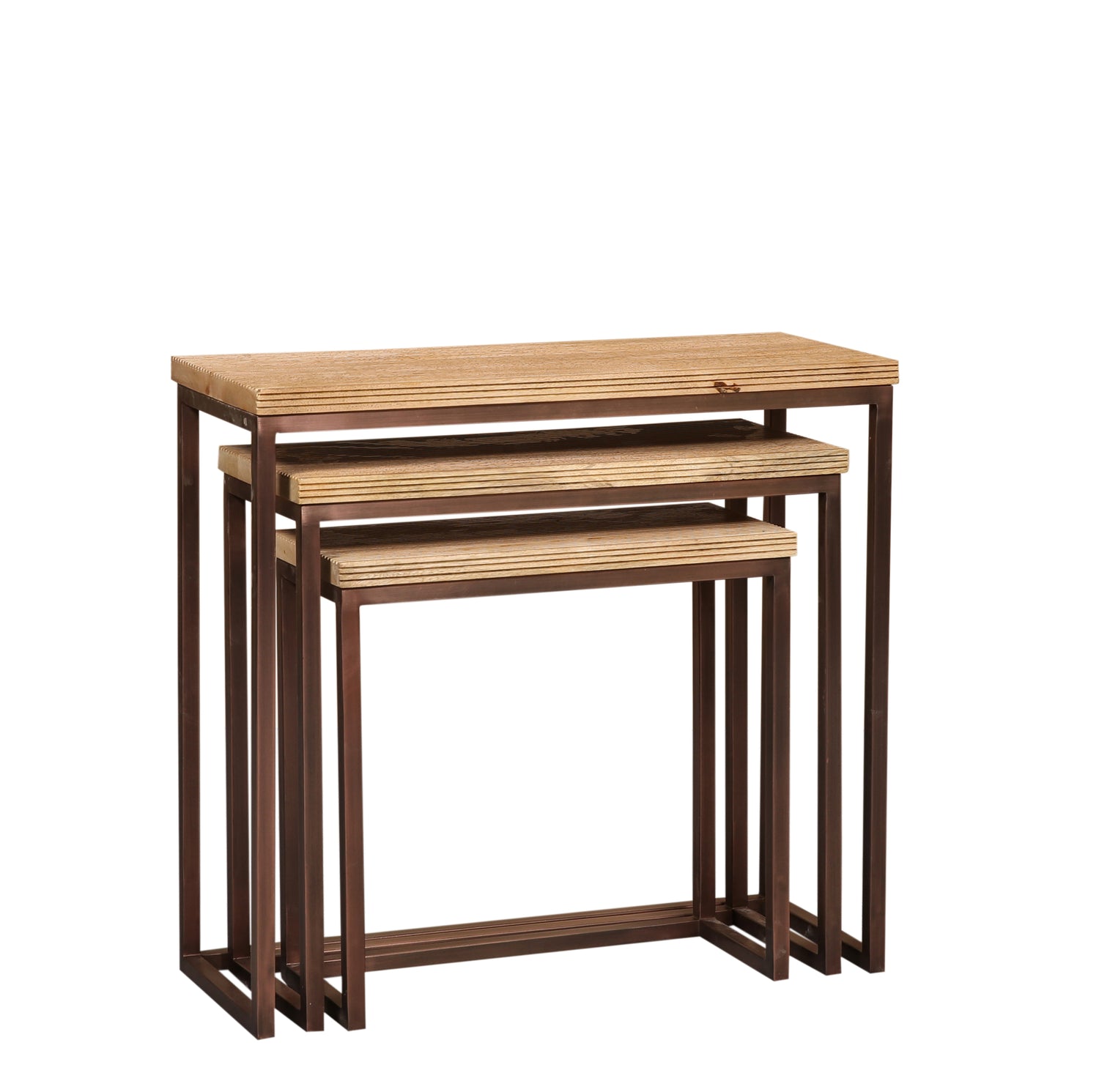 Zoah Copper Mango Wood Rectangle Sidetable Set van 3