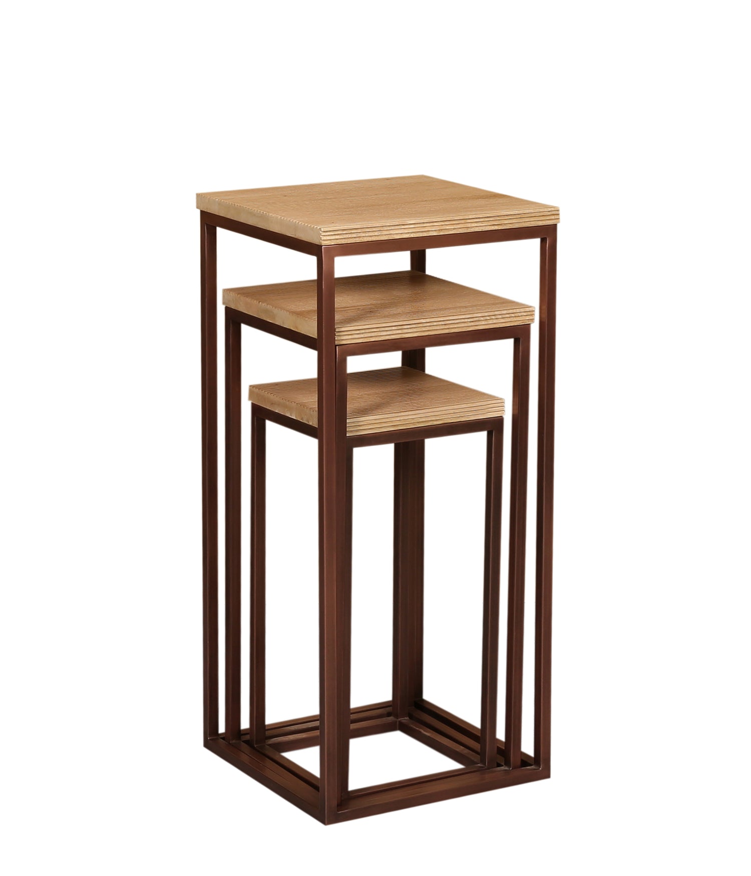 Zoah Copper Mango Wood Square Sidetable Set van 3