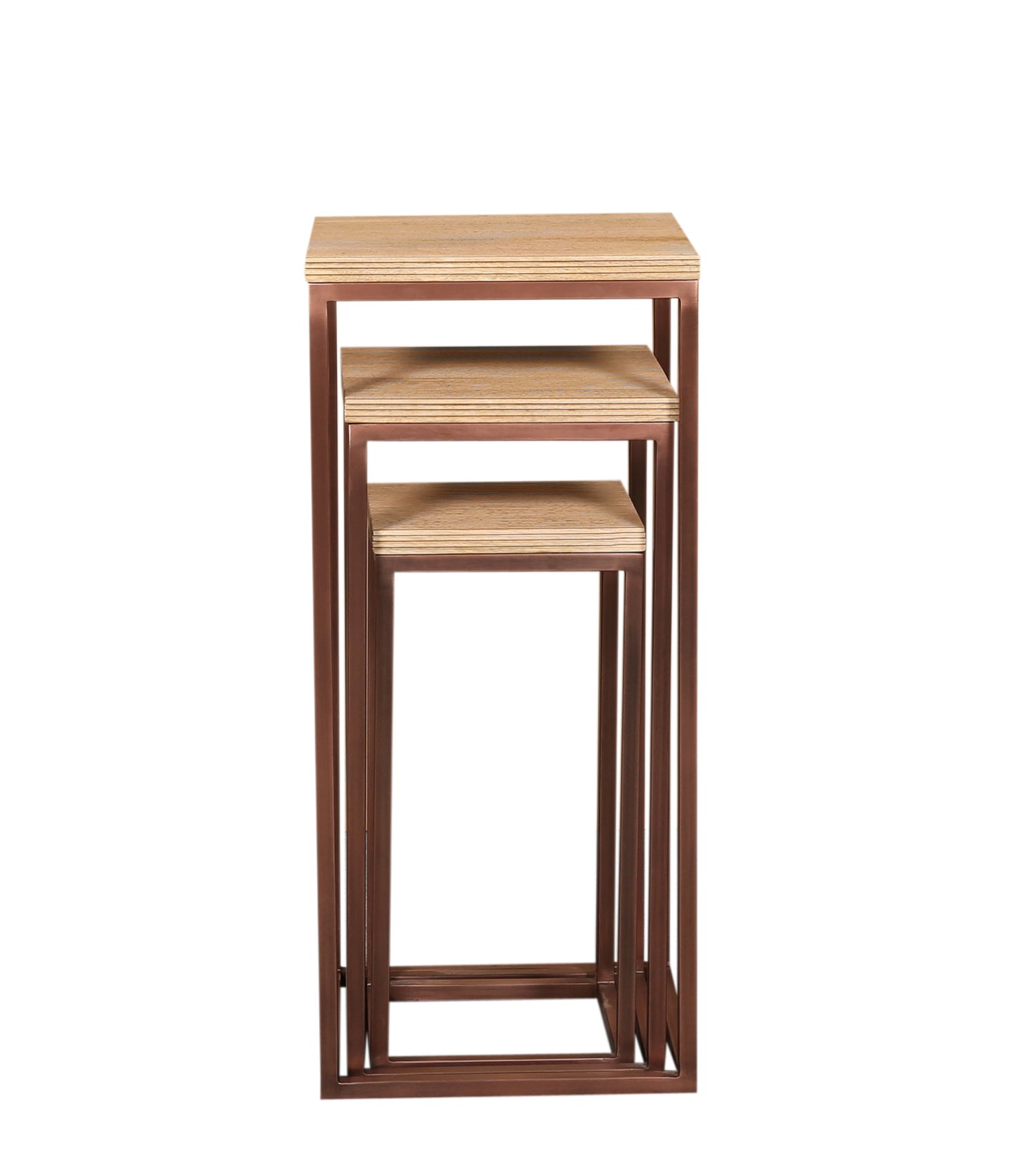 Zoah Copper Mango Wood Square Sidetable Set van 3