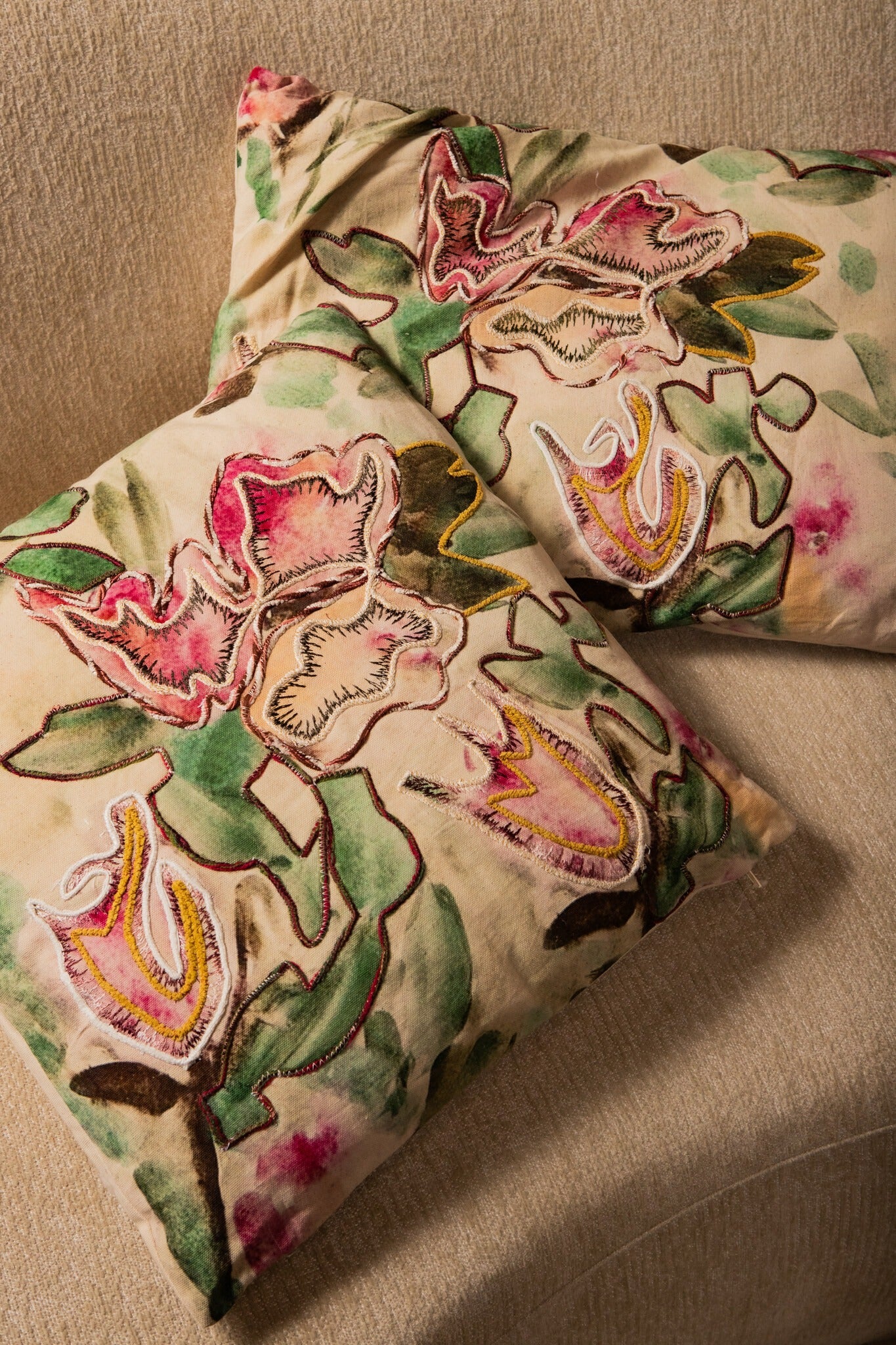 Ayumi Pink Square Cotton Cushion Abstract