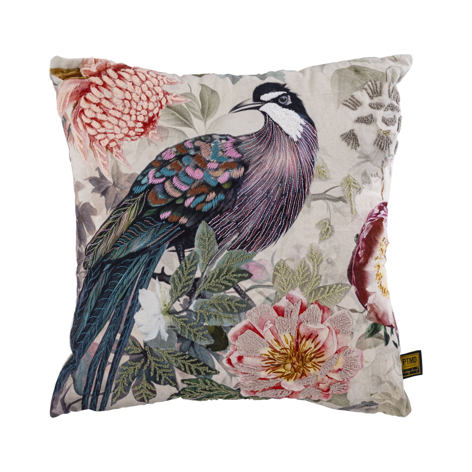 Loralee Green Square Cotton Cushion Peacock