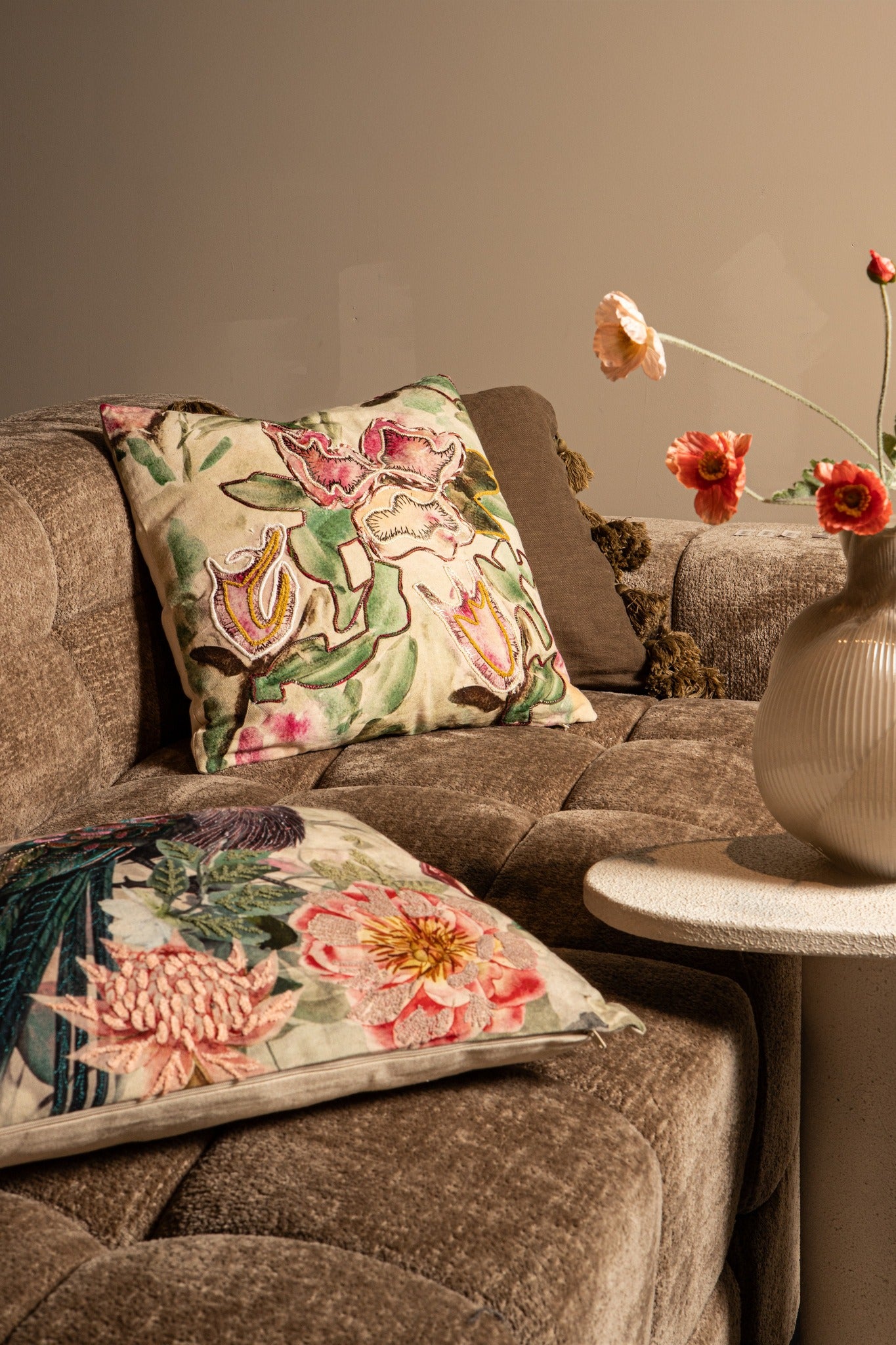 Loralee Green Square Cotton Cushion Peacock