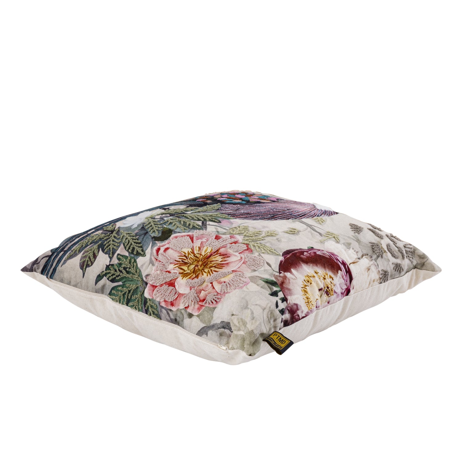 Loralee Green Square Cotton Cushion Peacock