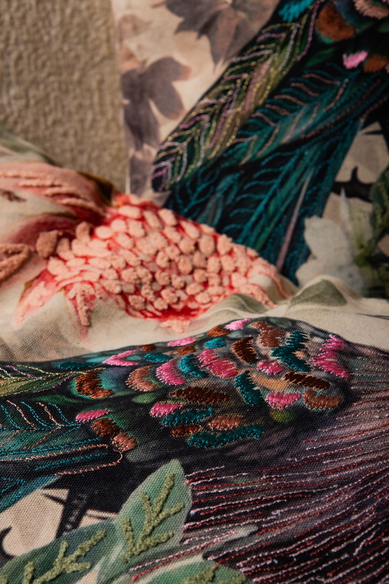 Loralee Green Square Cotton Cushion Peacock