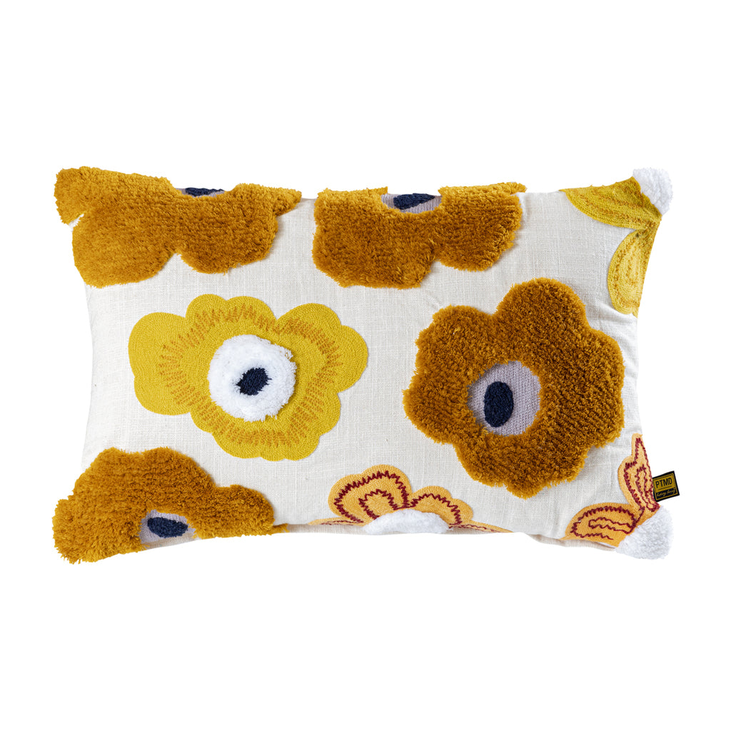 Bethanie Yellow Rect Embroidery Flower Cushion