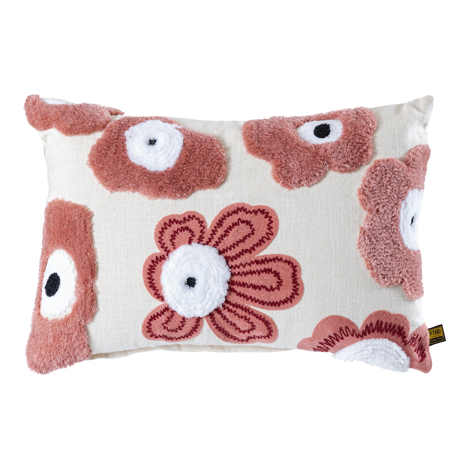 Primuse Pink Rectangle Embroidery Flower Cushion