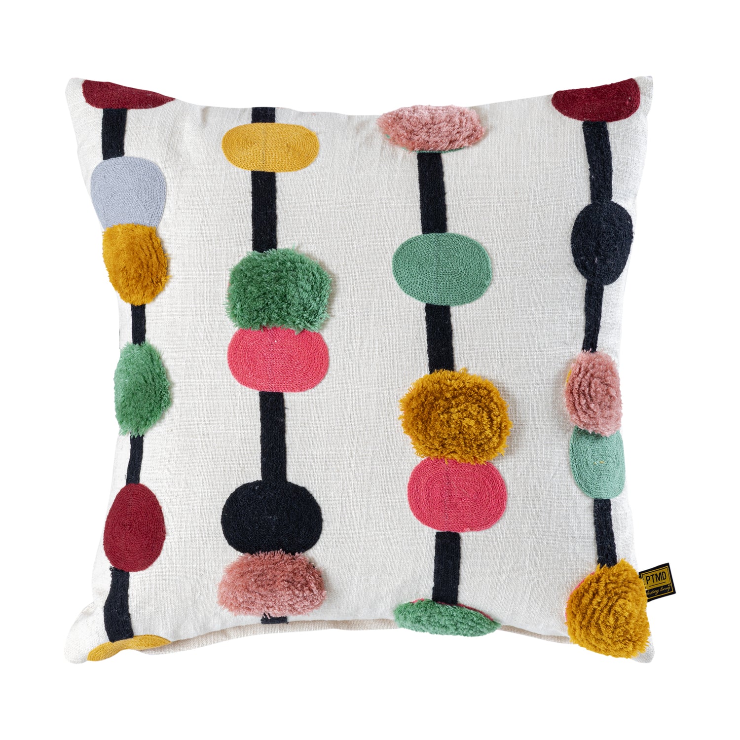 Prinay Pink Square Embroidery Cushion With Dots