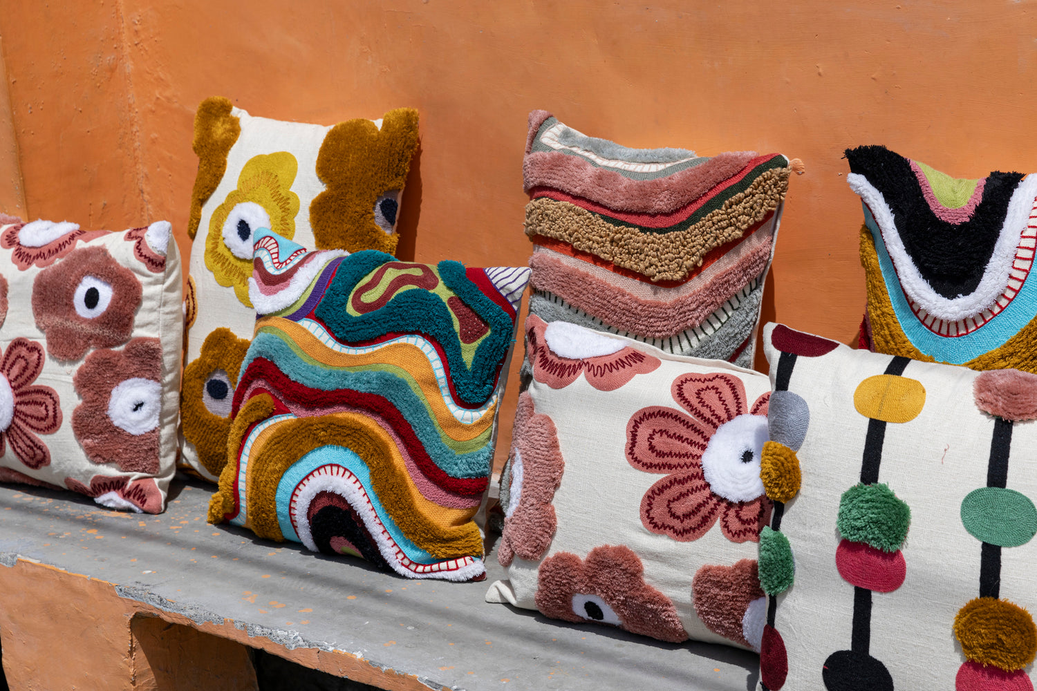 Courtneay Blue Square Embroidery Cushion Lines