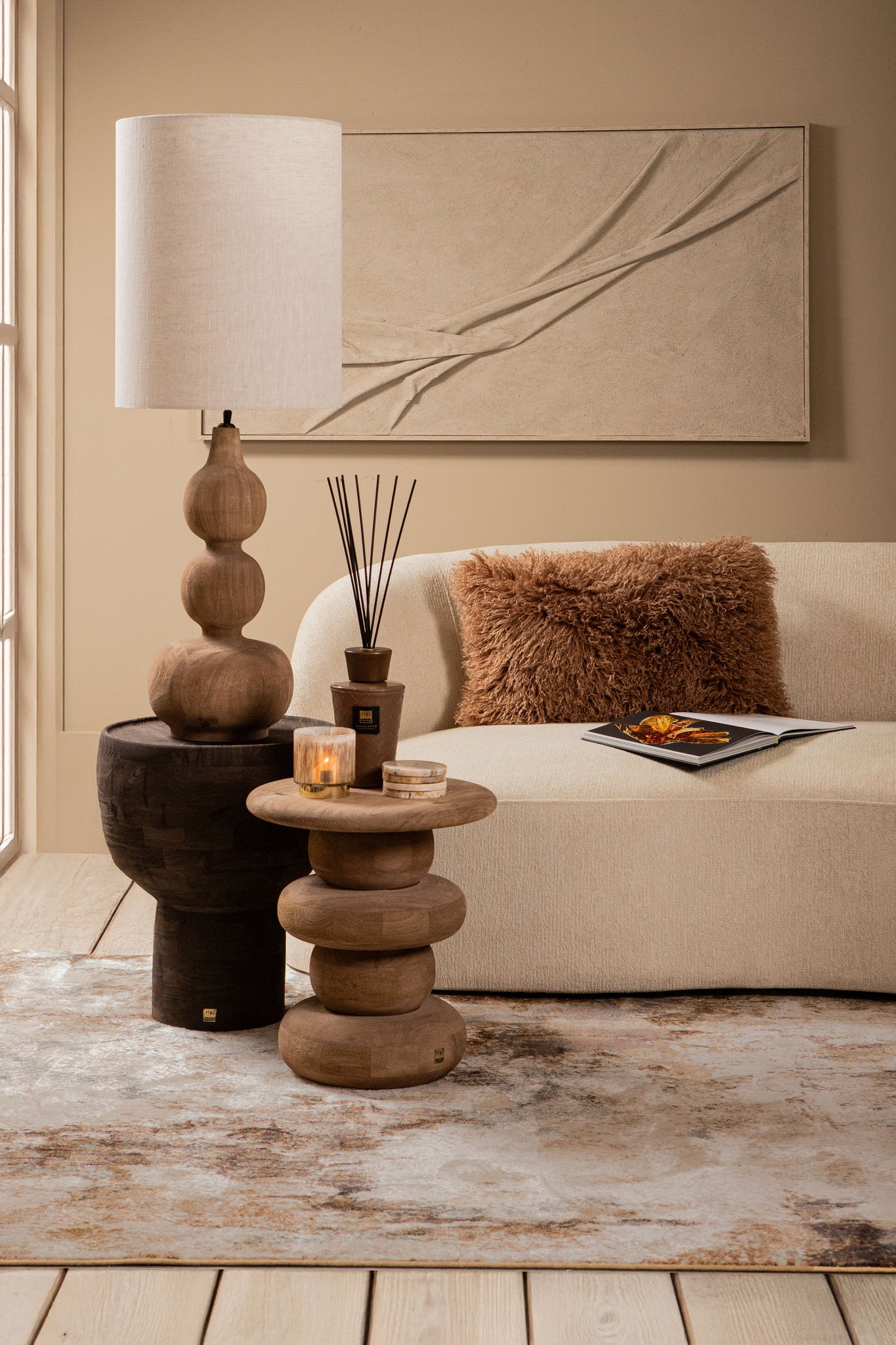 Rivvo Natural Cotton Linen Lampshade Round High