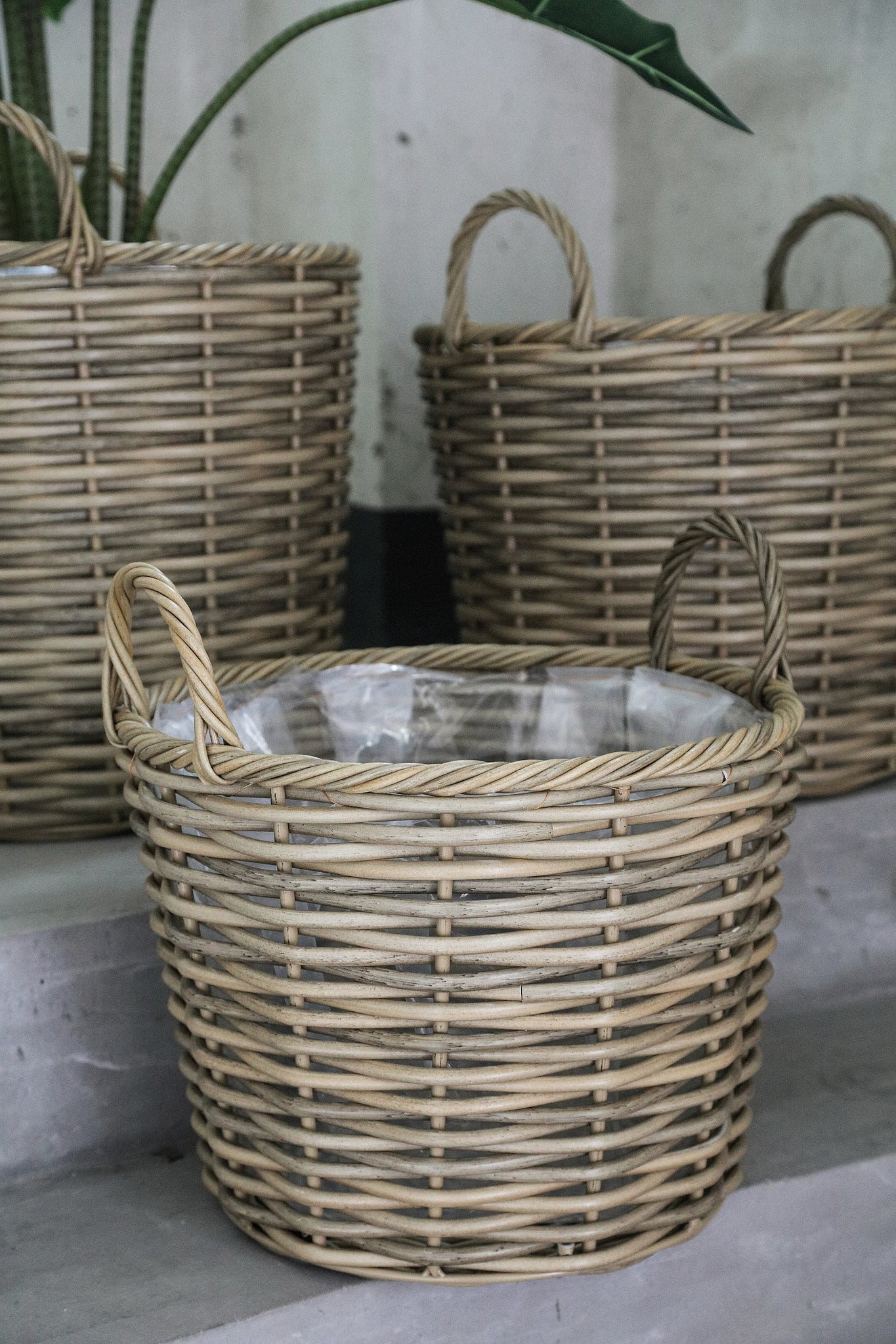 Jezzelle Natural PE Woven Basket High Set Of 3