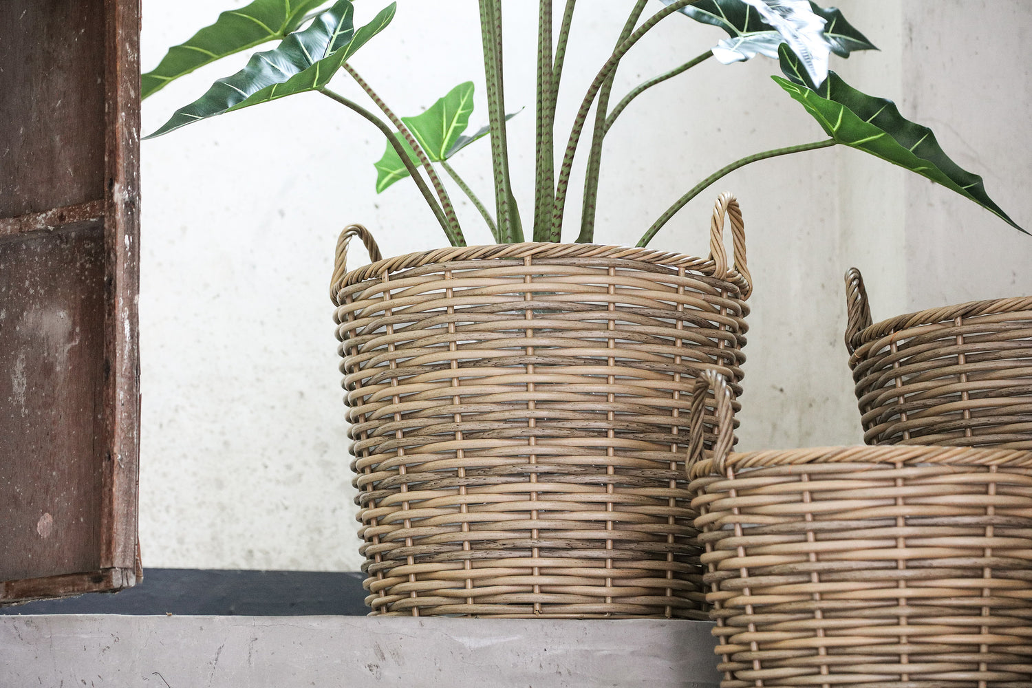 Jezzelle Natural PE Woven Basket High Set Of 3