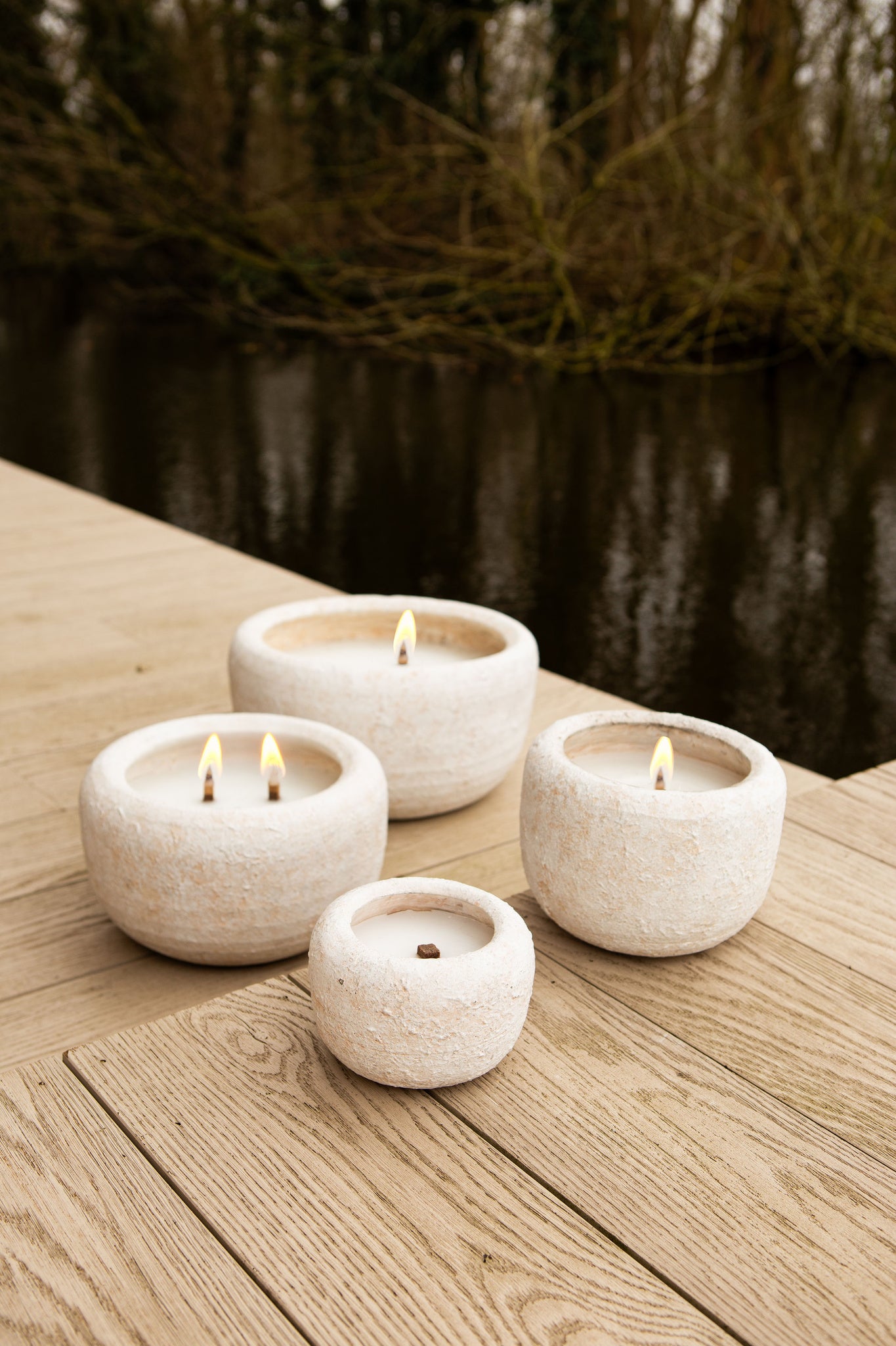 Gabor Cream Cement Outdoor Candle M