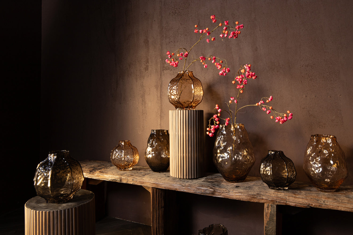 Narin Brown Irregular Shaped Glass Vase S