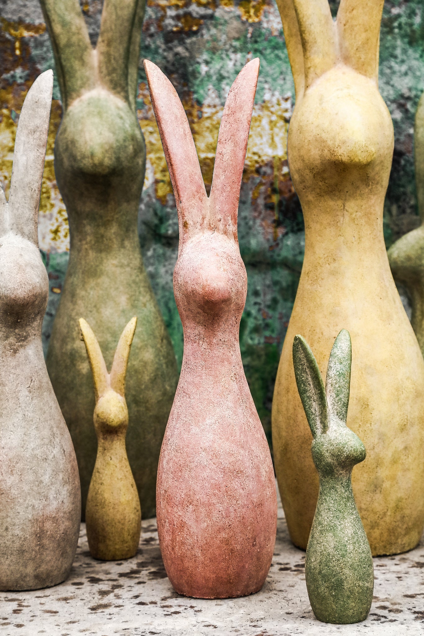 Remy Pink Cement Rabbit Shaped Statue Ears Up L