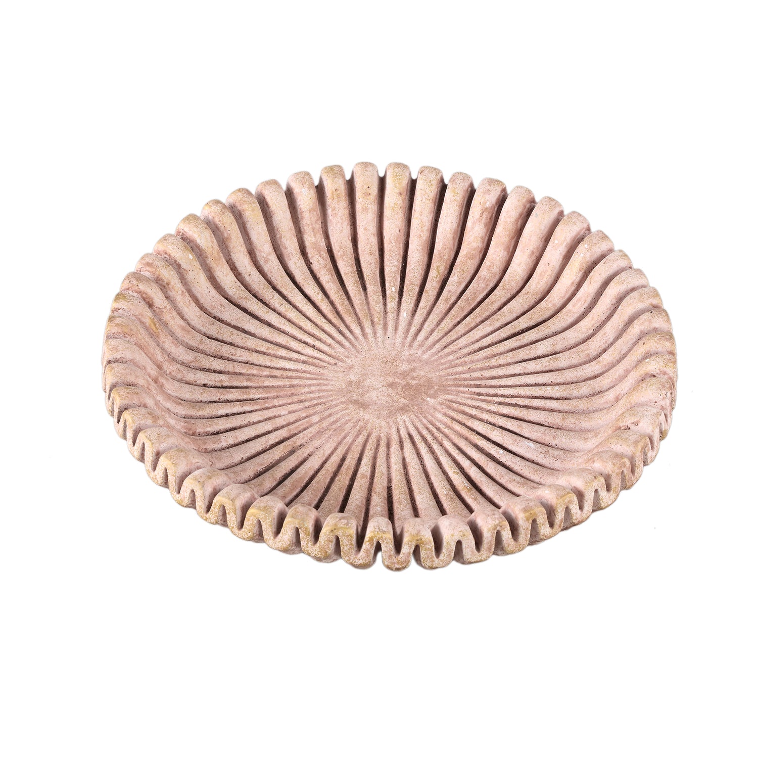 Raffay Brown Cement Round Plate Ribbed Lines L