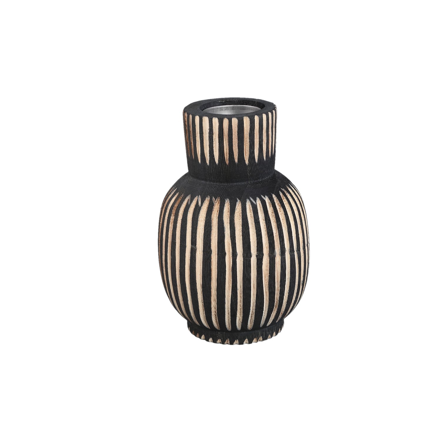 Jordhan Black Natural Wood Candleholder Round High
