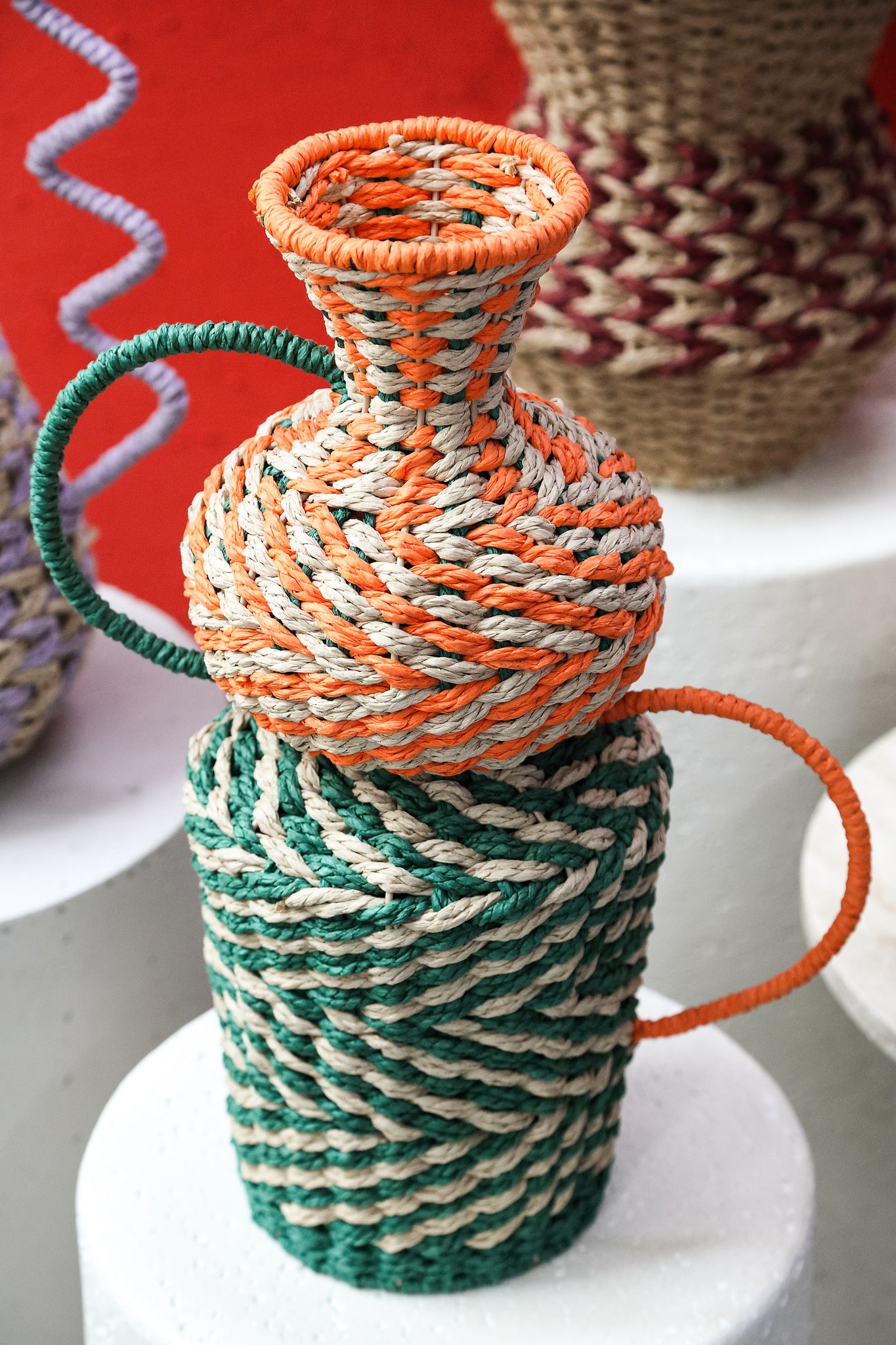 Veraa Green Natural Paper Basket Round With Ears