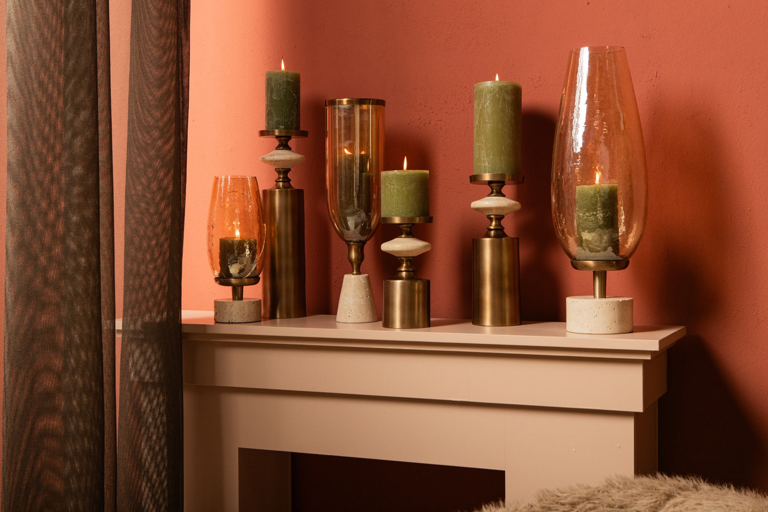 Nikolaos Brass Candleholder Travertine Round S