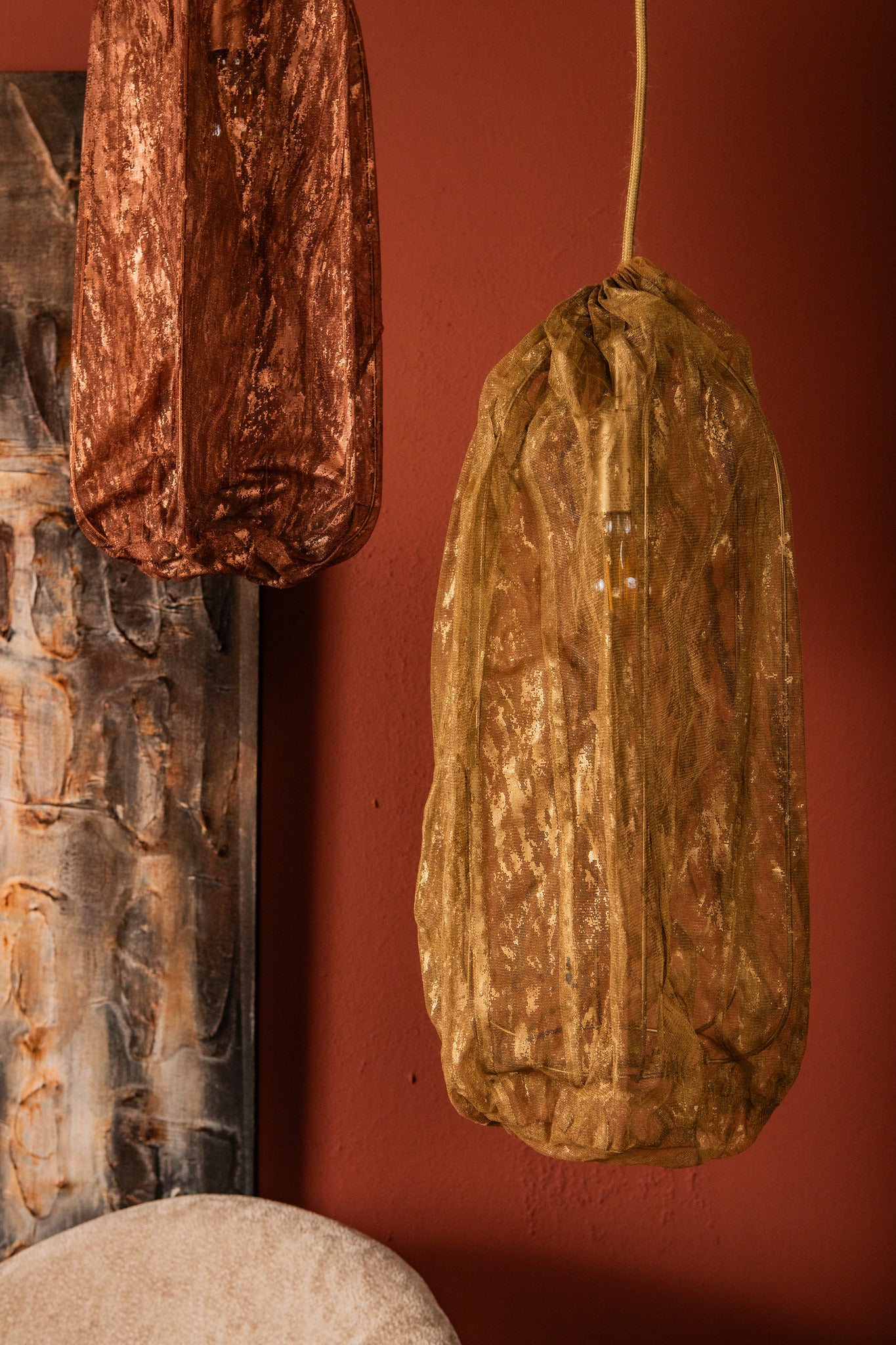 Maitia Copper Rough Looking Fabric Ceiling Lamp