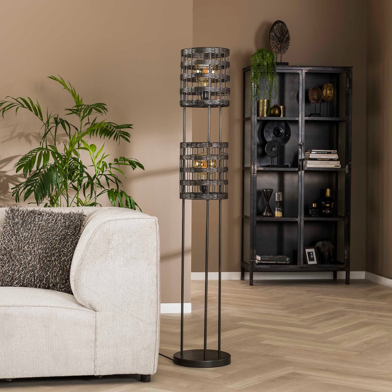 Vloerlamp met 2 Lampen Metal Blinds - 30x30x166 cm - Zwart Nikkel