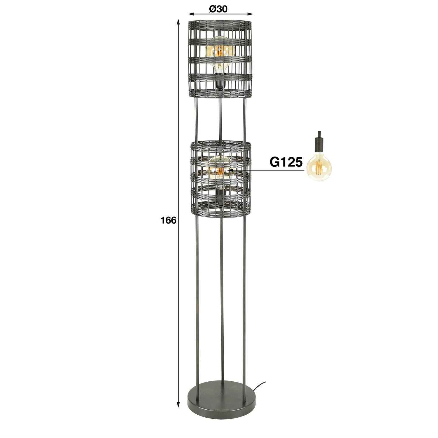 Vloerlamp met 2 Lampen Metal Blinds - 30x30x166 cm - Zwart Nikkel