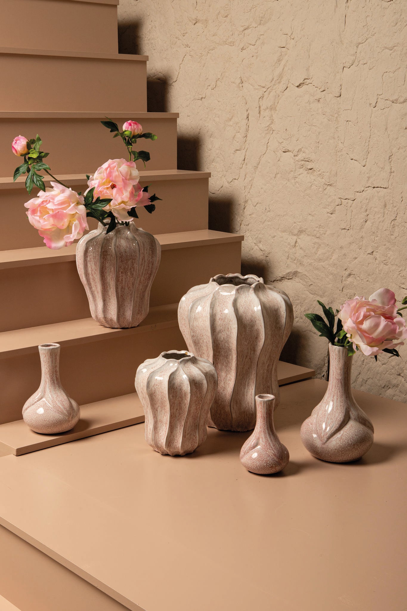 Hailey Pink Ceramic Round Vase Narrowed Top L
